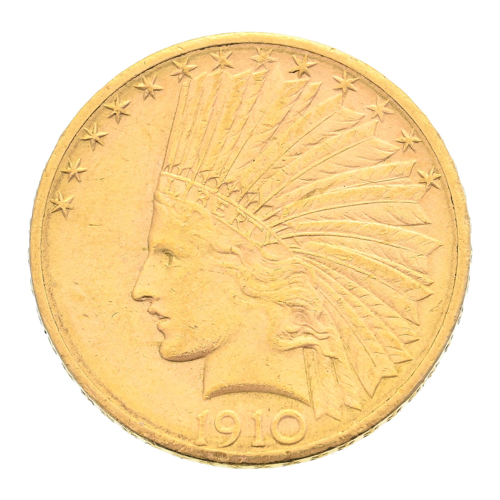 USA, 10 dollars or 1910 "Indian Head", Denver, avec devise, diam. 2,7 cm, 16,69 g. - 3