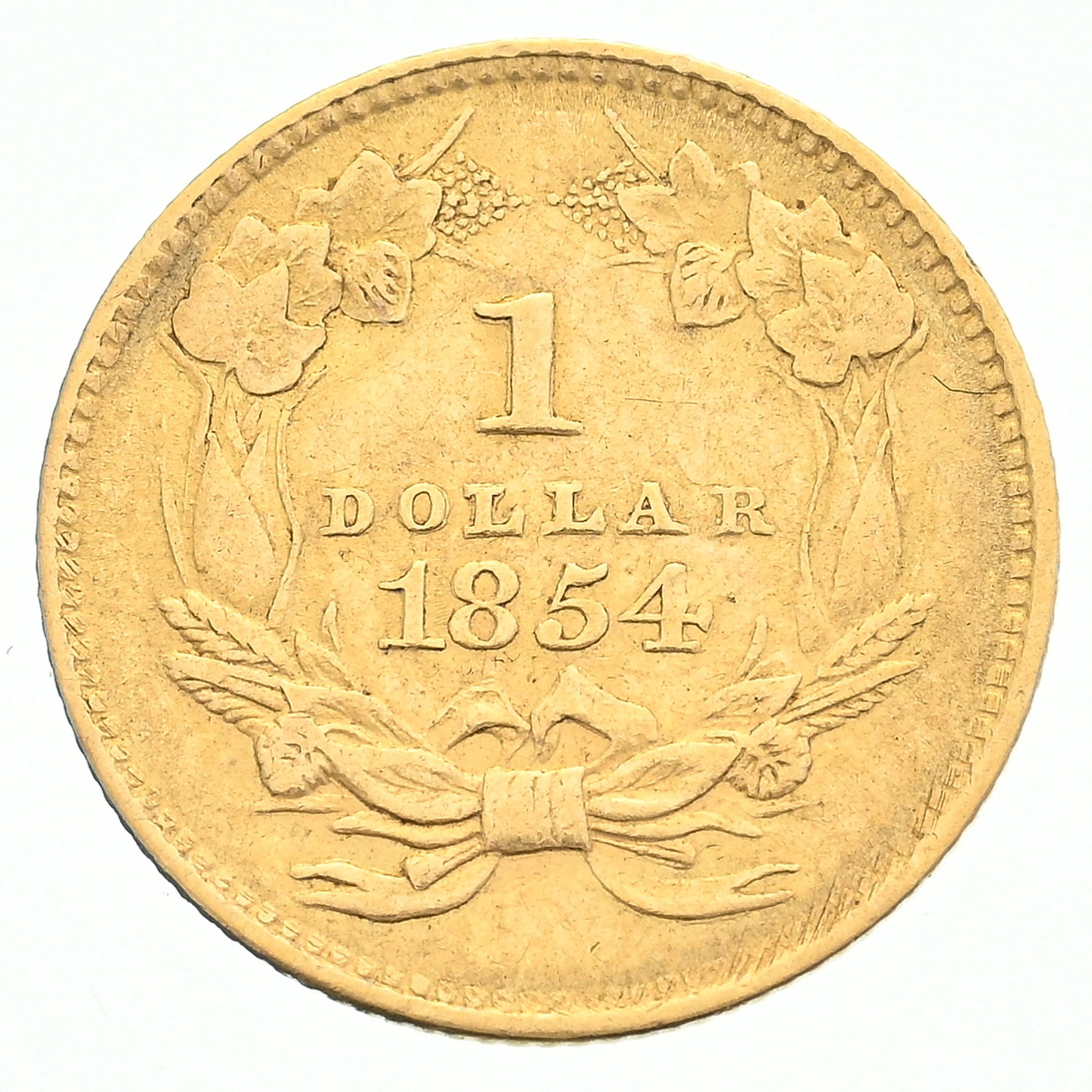 USA, 1 dollar "Little Indian Head" en or, 1854, Philadelphie, diam. 1,5 cm, 1,65 g. - 2