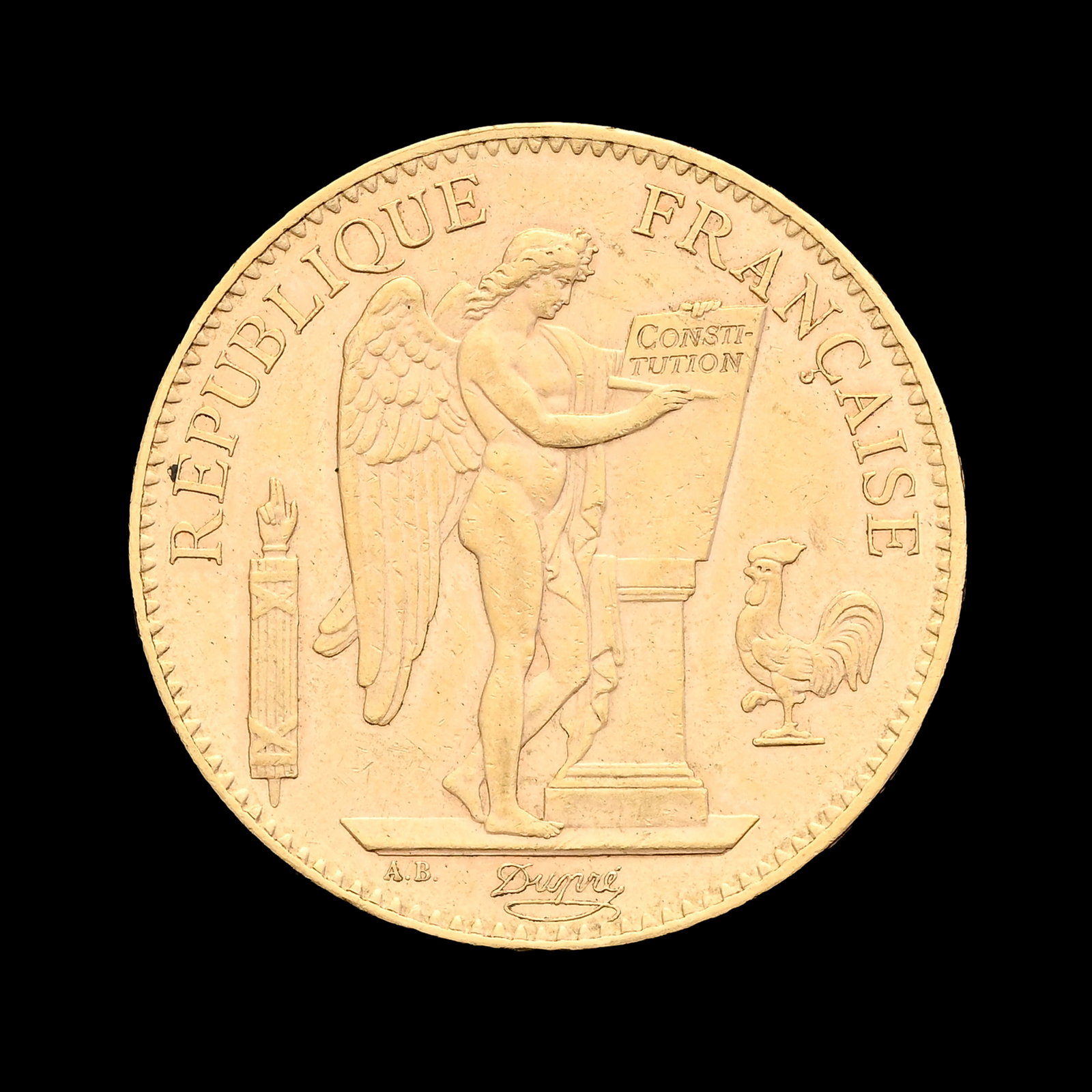 France, 100 francs or 1904 A (Paris), type Génie, tranche inscrite en relief, diam. 3,5 cm, 32,: France, 100 francs or 1904 A (Paris), type Génie, tranche inscrite en relief, diam. 3,5 cm, 32,2 g.