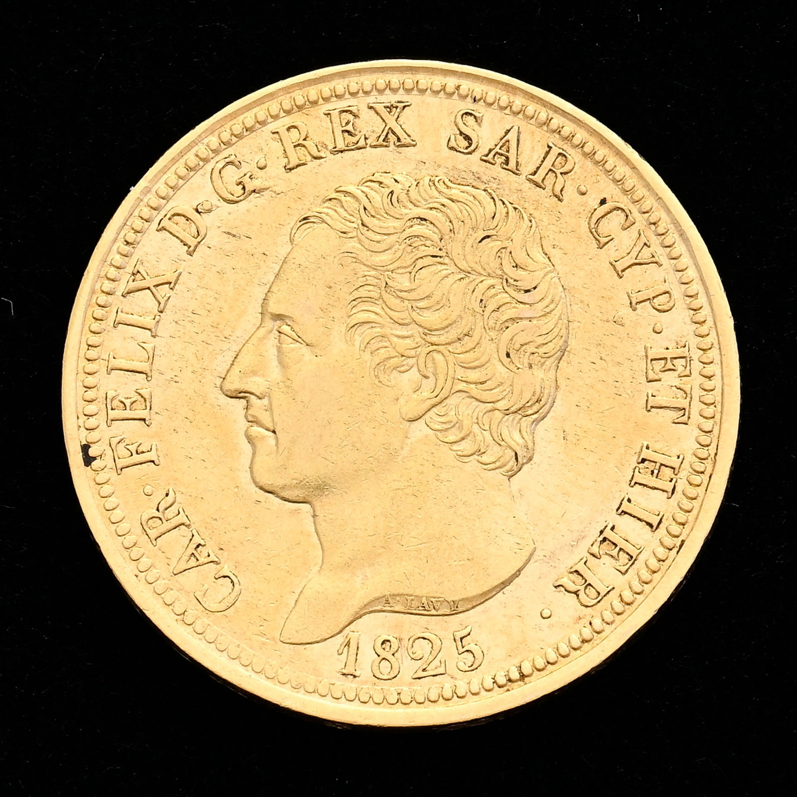 Royaume de Piémont-Sardaigne, Charles Félix (1821-1831), 80 lire 1825 en or, Turin, tranch: Royaume de Piémont-Sardaigne, Charles Félix (1821-1831), 80 lire 1825 en or, Turin, tranche inscrite en creux, diam. 3,3 cm, 25,7 g. Condition Etat de conservation : SUP Veuillez vous
