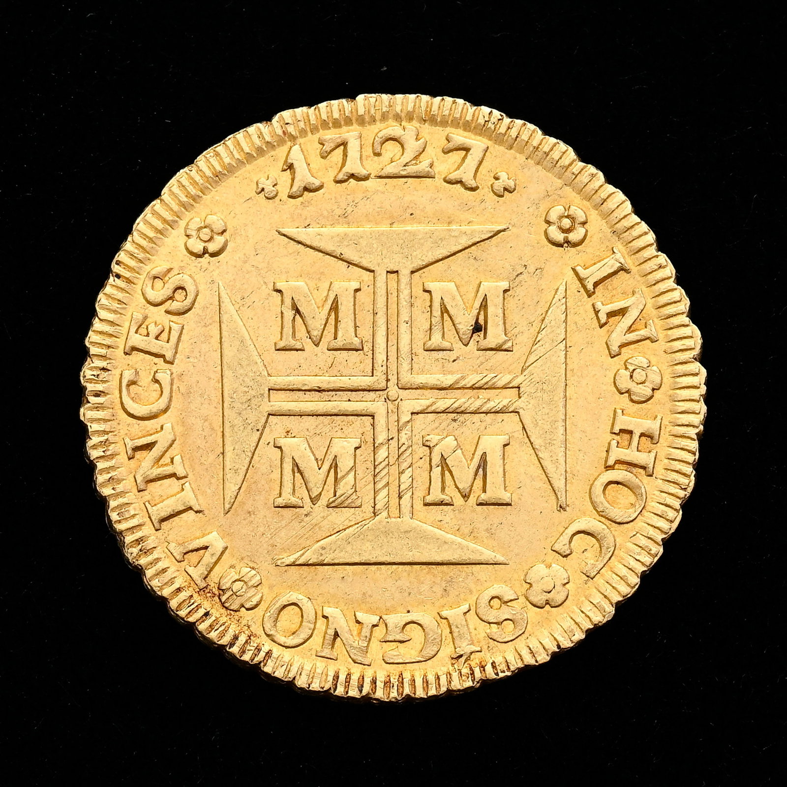 Brésil, João V (1724-1750), 10.000 reis en or, 1727, Minas Gerais, tranche feuillagée - 2