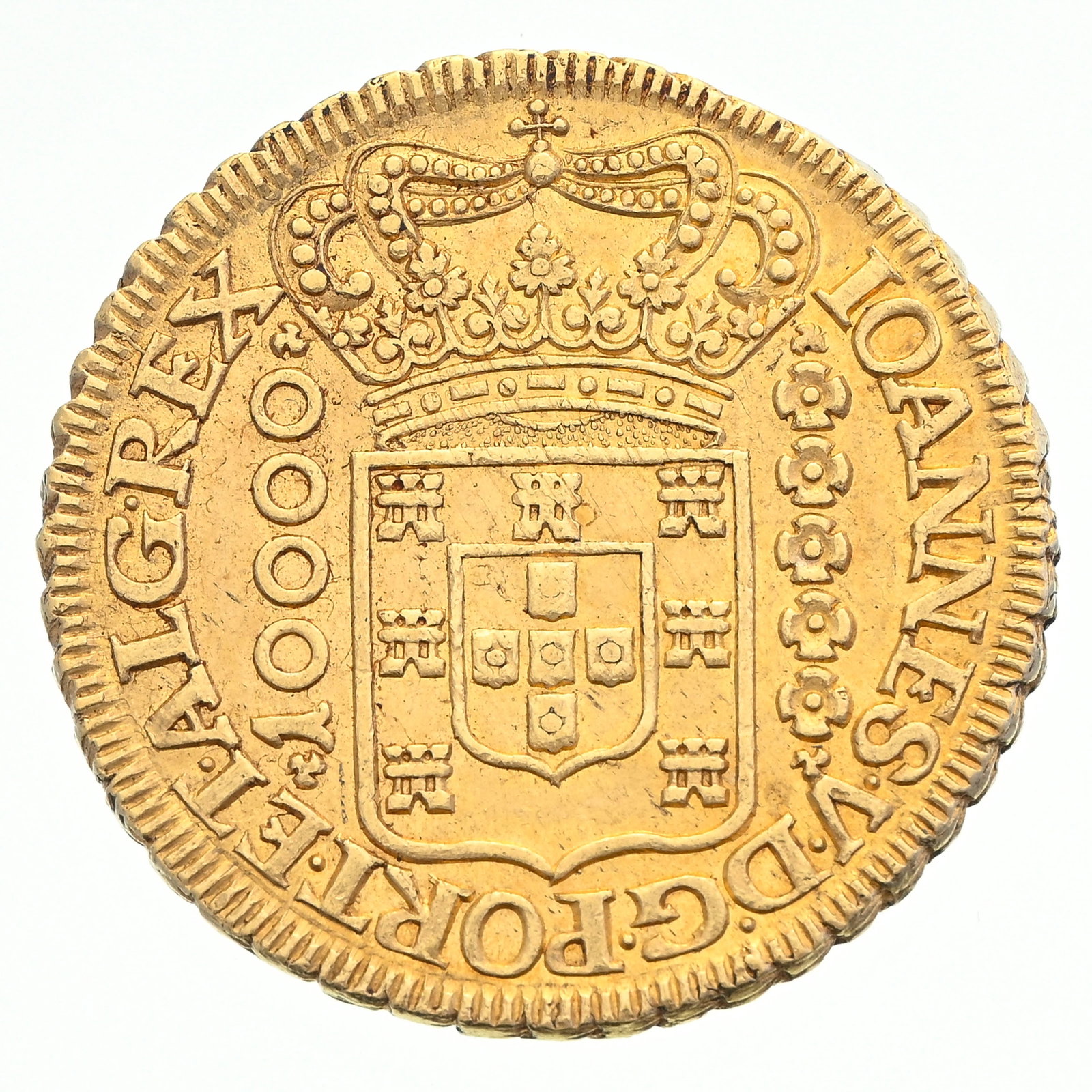 Brésil, João V (1724-1750), 10.000 reis en or, 1727, Minas Gerais, tranche feuillagée - 3