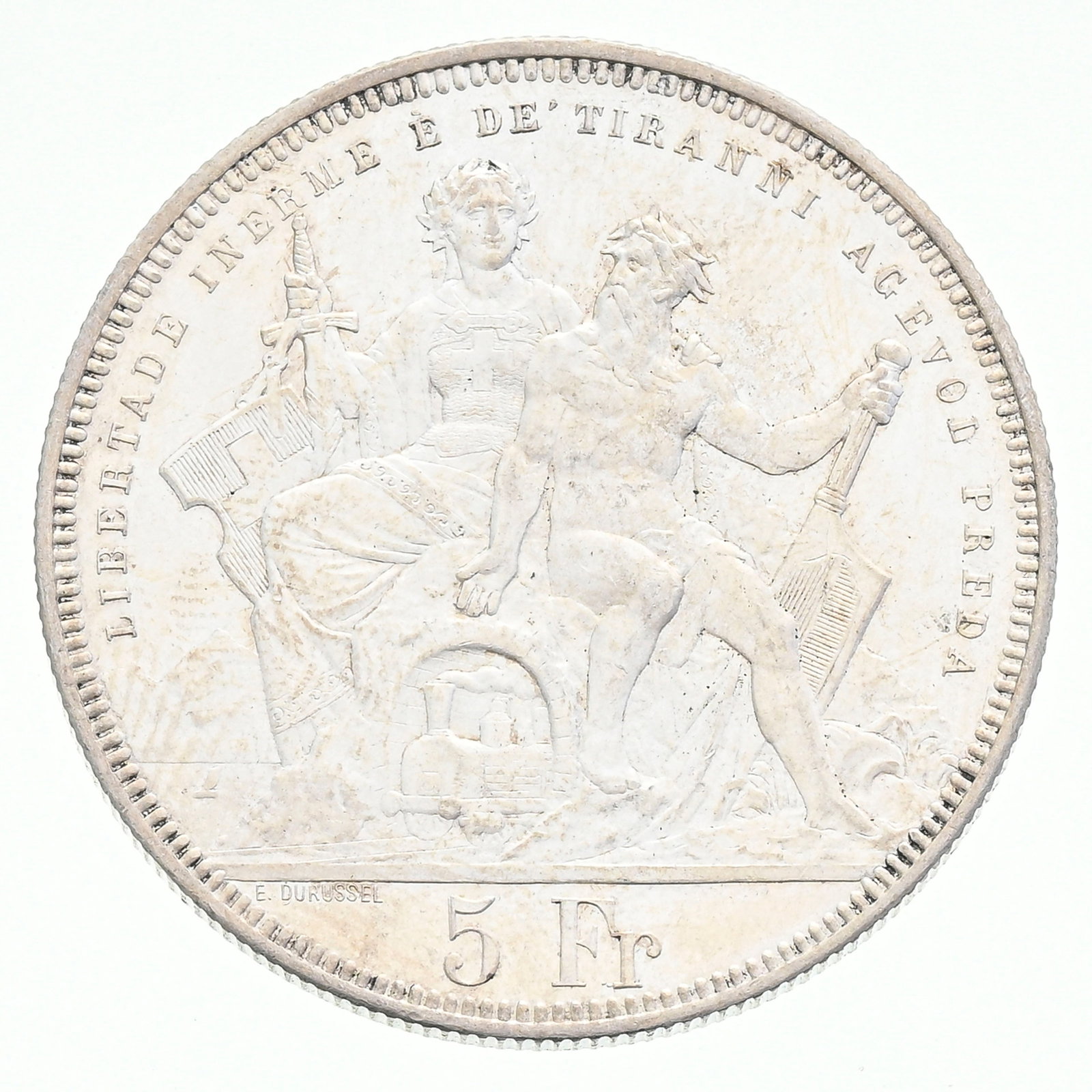 Tir Fédéral de Lugano, 1883, écu de tir (5 francs) en argent, tranche striée, di (1 of 2)