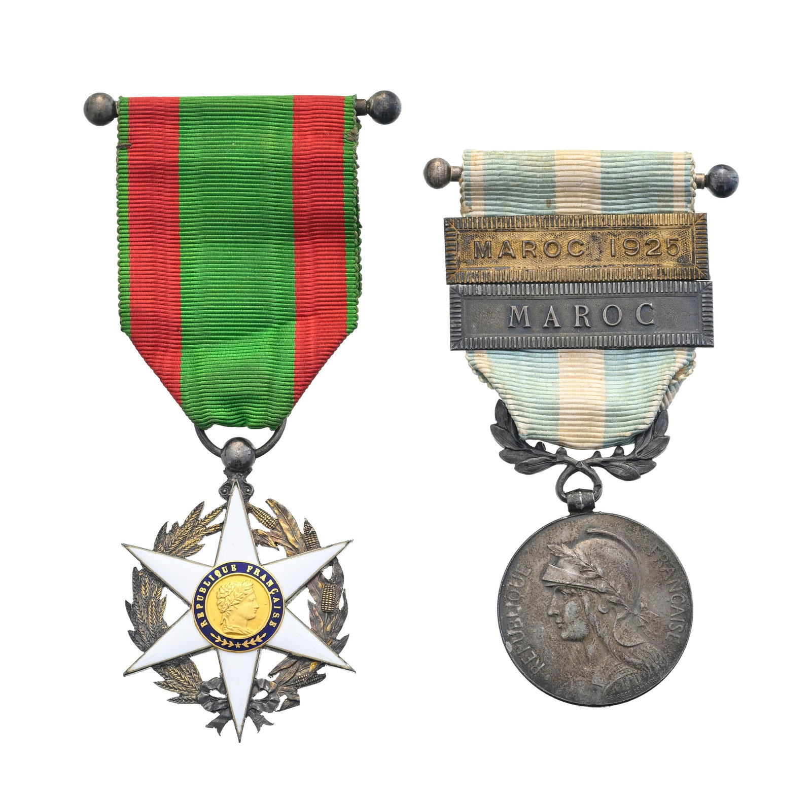 France, lot de 2 décorations : \- Médaille coloniale, créée en 1893, en argen (1 of 3)