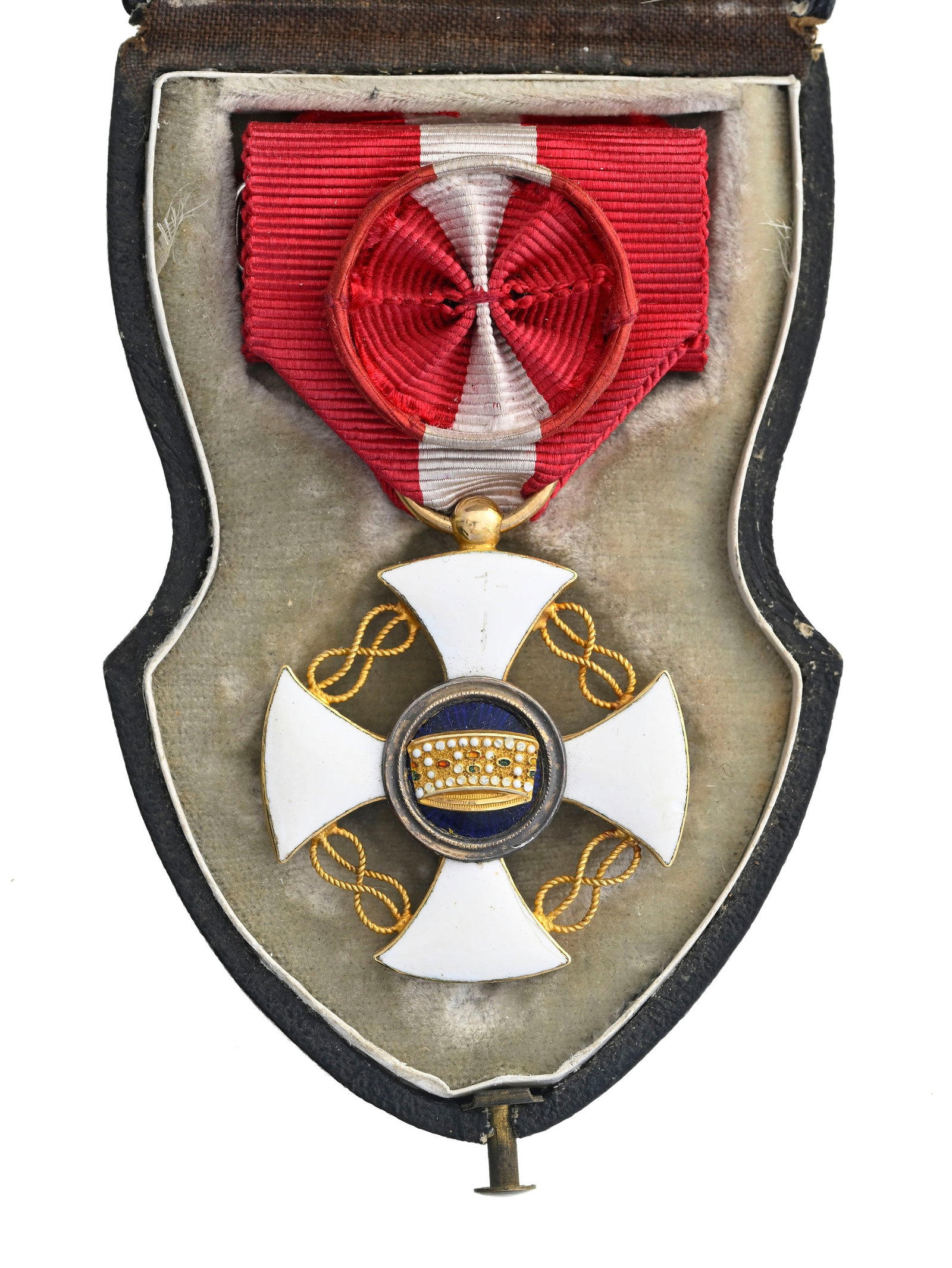 Royaume d'Italie, Ordre de la Couronne, fondé en 1868, croix d'Officier en or, vermeil et é - 4
