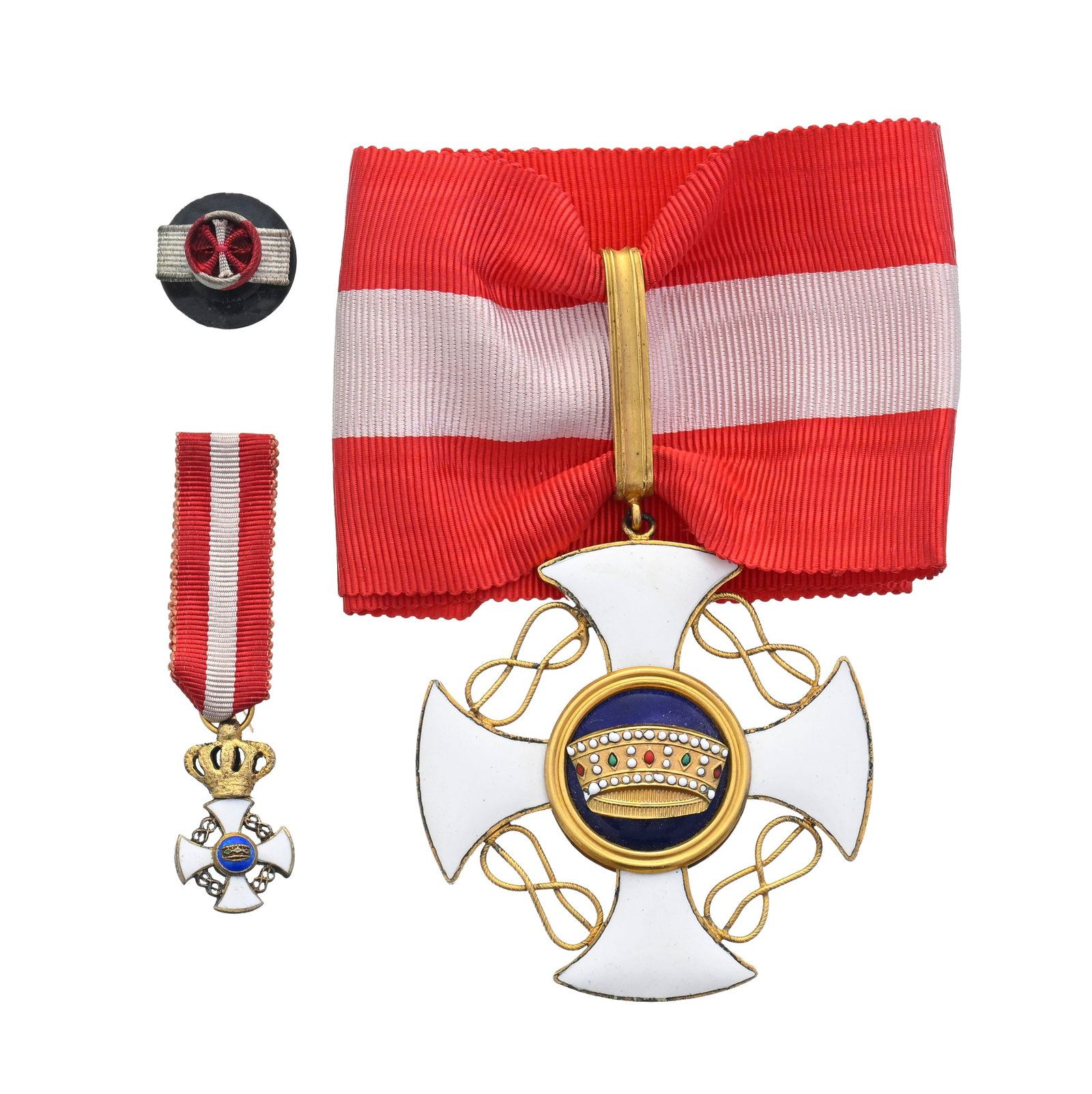 Royaume d'Italie, Ordre de la Couronne, fondé en 1868, croix de Commandeur en vermeil et é (1 of 3)
