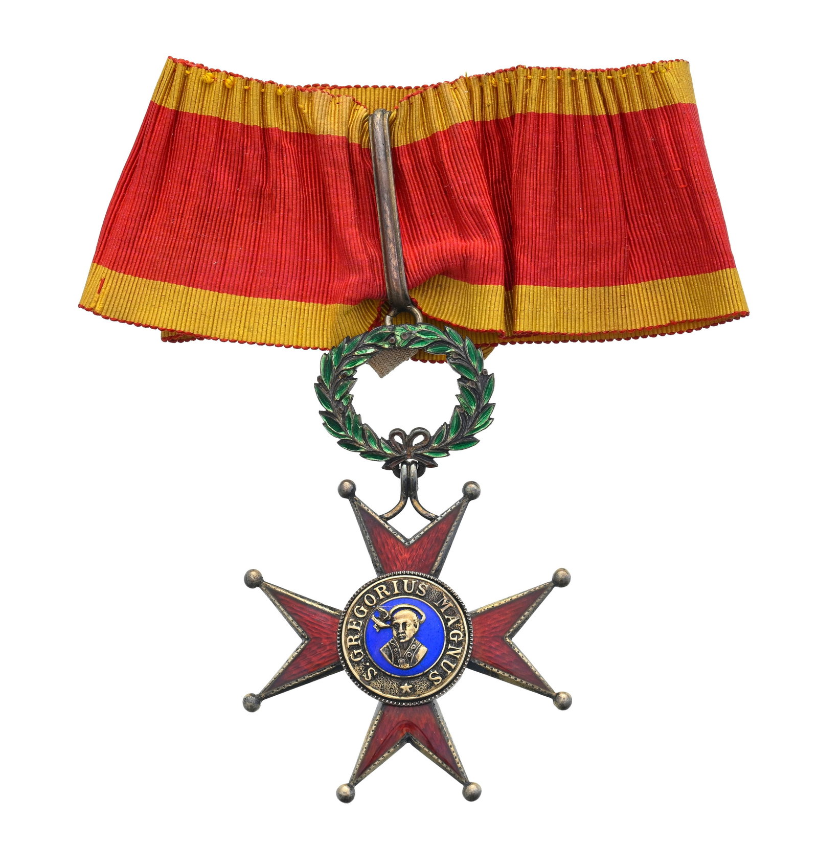 Vatican, Ordre de Saint Grégoire Le Grand, fondé en 1831, croix de Commandeur en vermeil e: Vatican, Ordre de Saint Grégoire Le Grand, fondé en 1831, croix de Commandeur en vermeil et émail, poinçons d'argent (A) et de la maison Tanfani & Bertarelli à Rome, avec