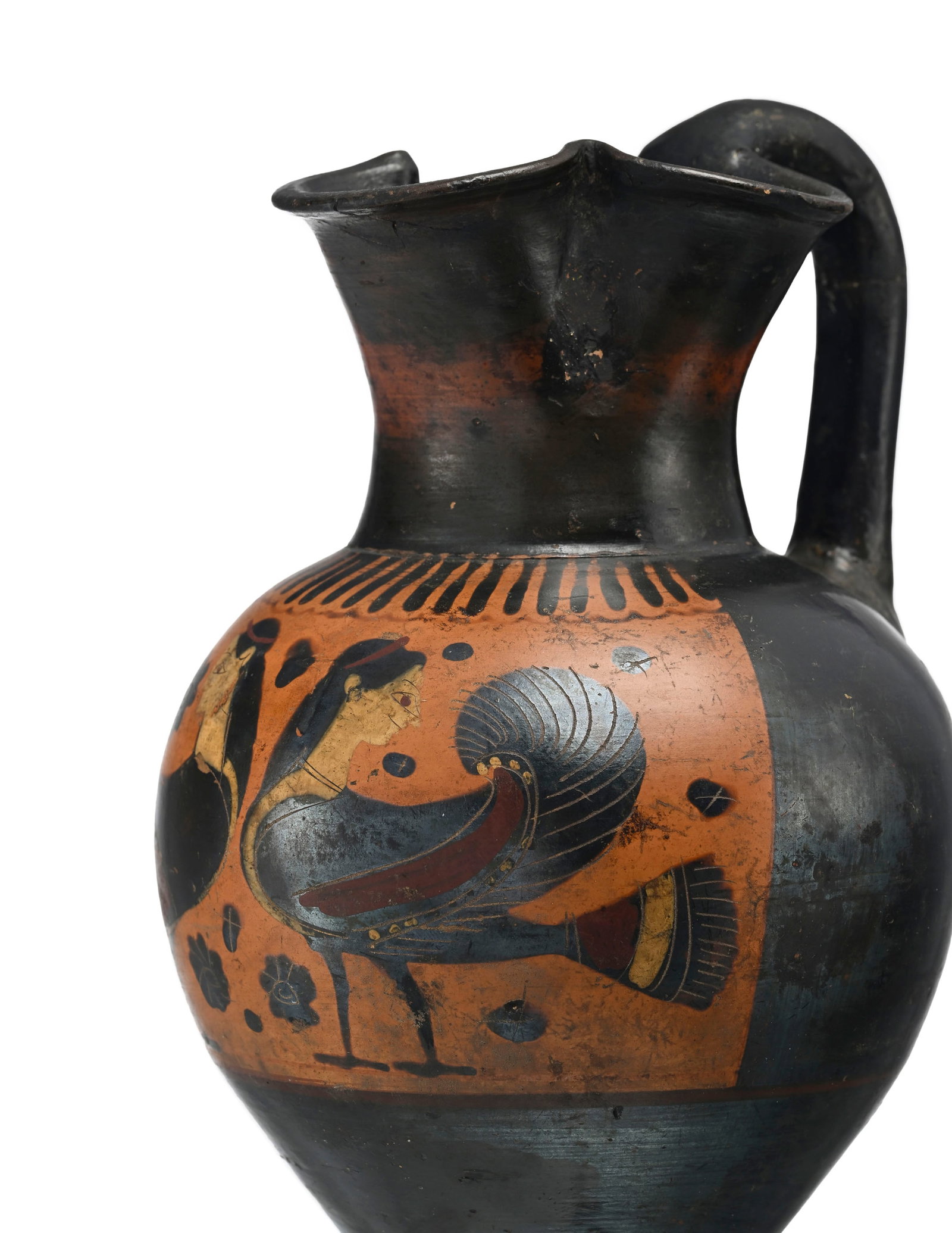 Œnochoé en terre cuite à figure noire, \~550 av. J.-C., Attique, rehauts blancs et ro - 10