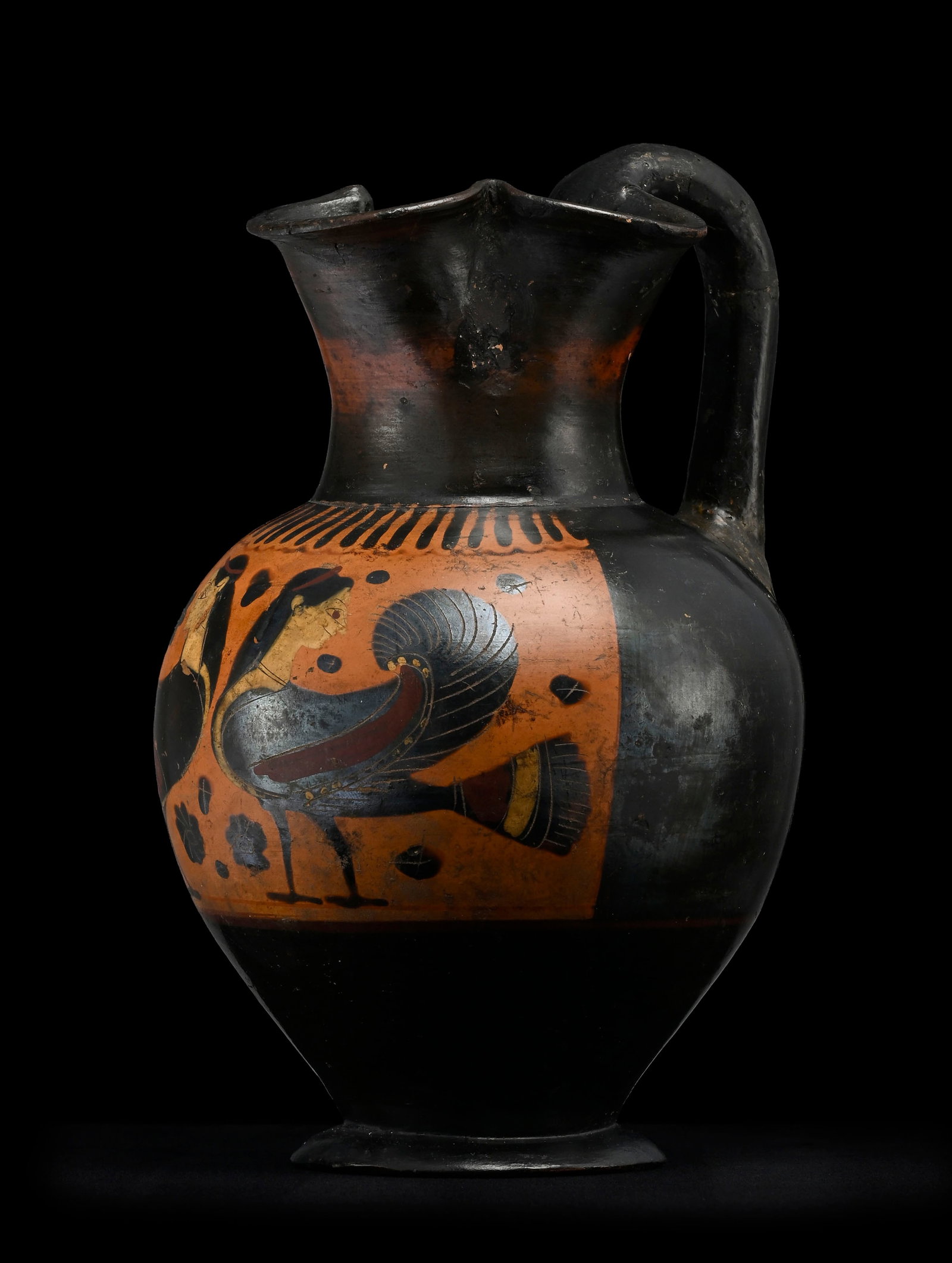 Œnochoé en terre cuite à figure noire, \~550 av. J.-C., Attique, rehauts blancs et ro - 2