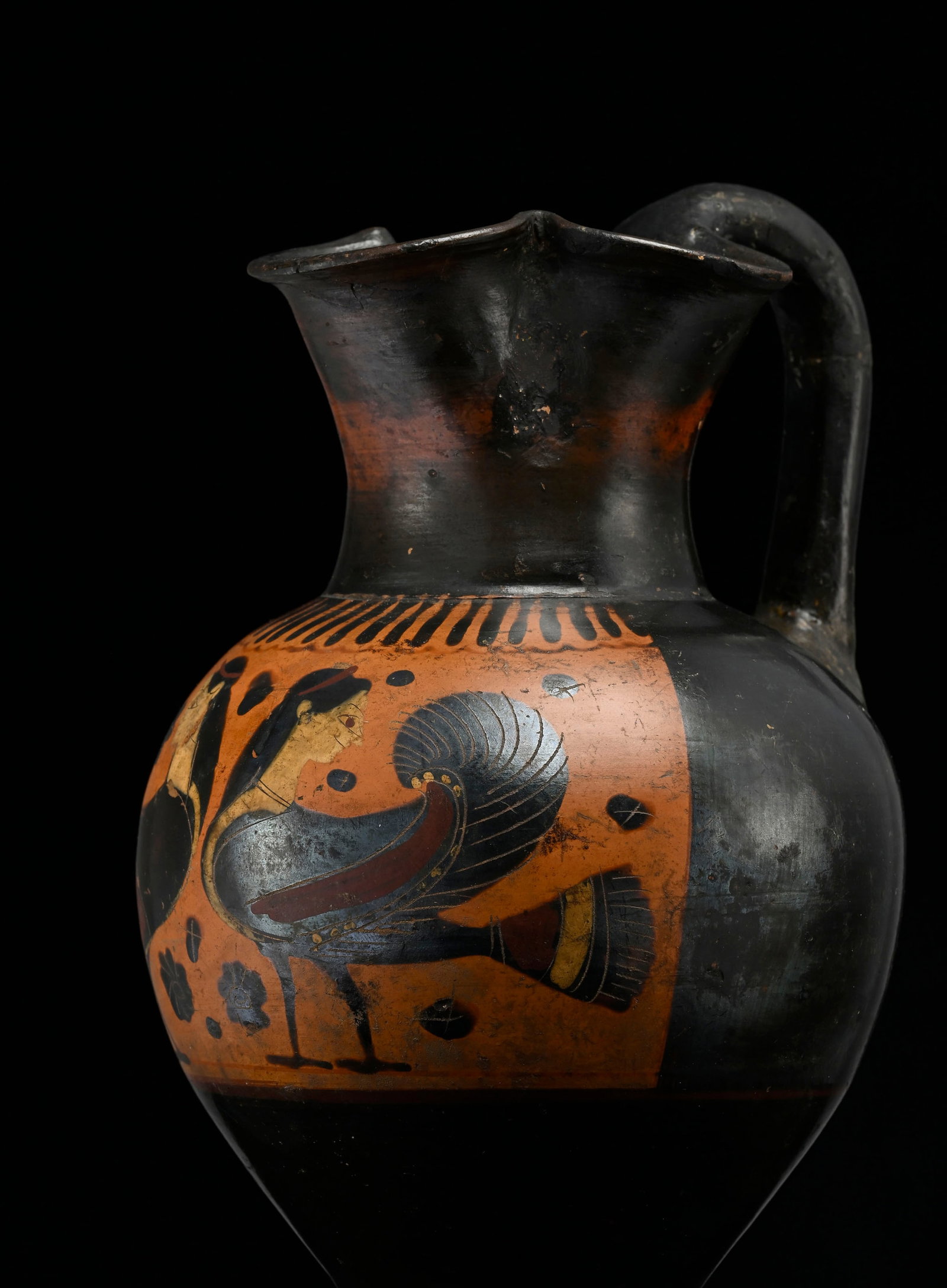 Œnochoé en terre cuite à figure noire, \~550 av. J.-C., Attique, rehauts blancs et ro - 3