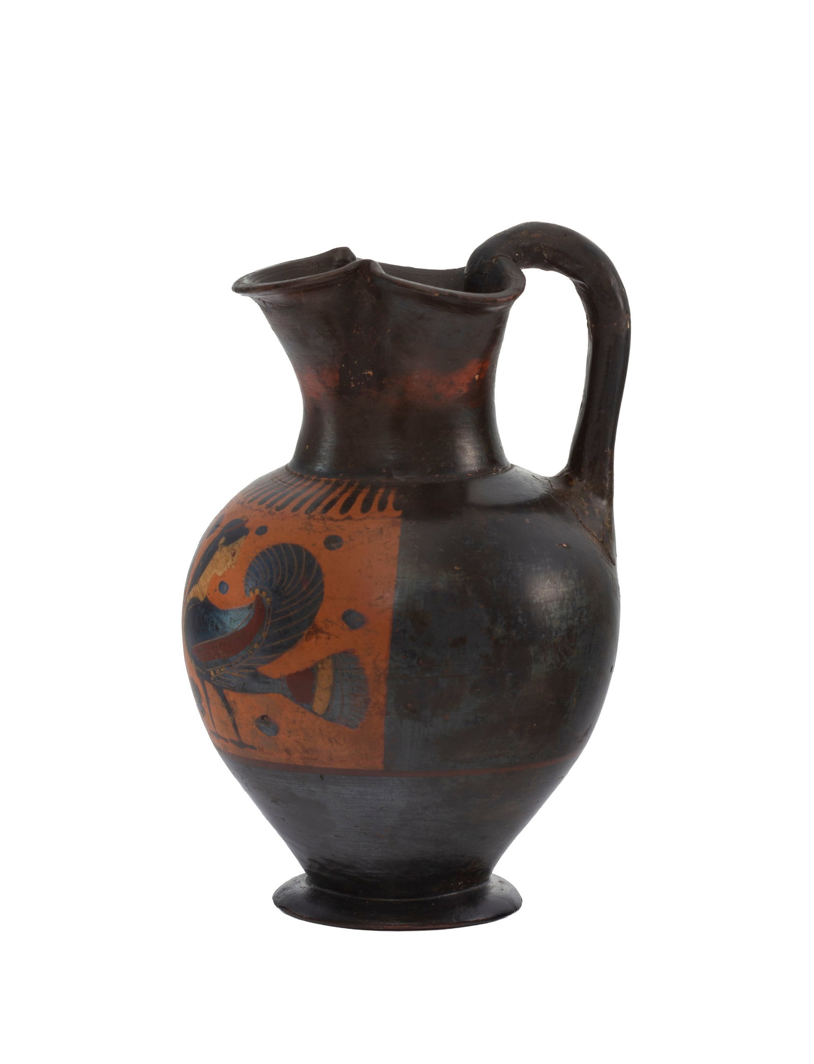 Œnochoé en terre cuite à figure noire, \~550 av. J.-C., Attique, rehauts blancs et ro - 4