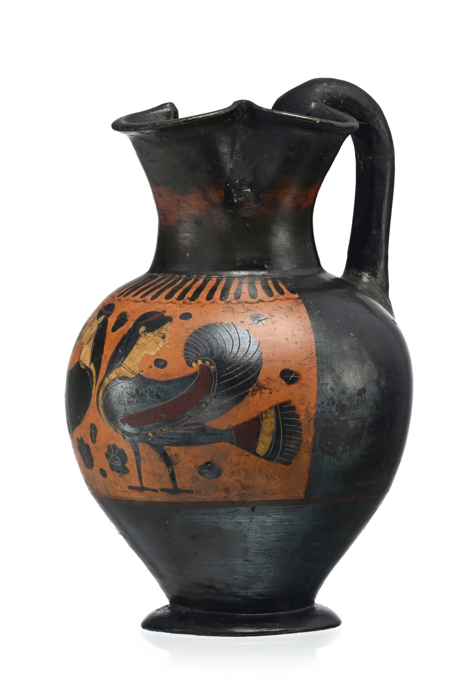 Œnochoé en terre cuite à figure noire, \~550 av. J.-C., Attique, rehauts blancs et ro - 5