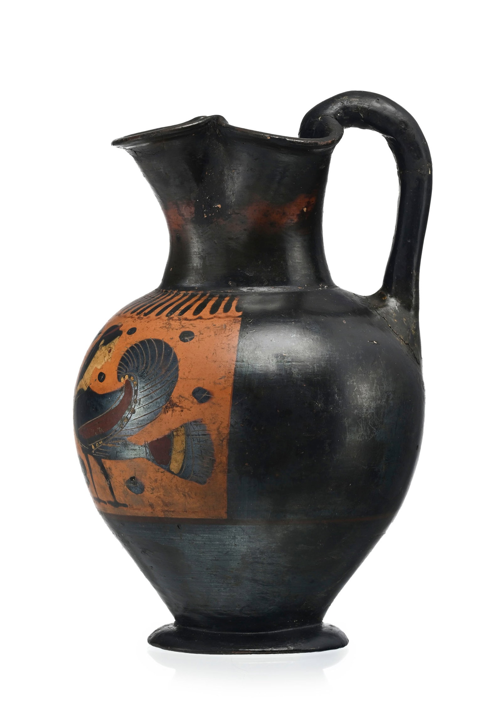Œnochoé en terre cuite à figure noire, \~550 av. J.-C., Attique, rehauts blancs et ro - 6