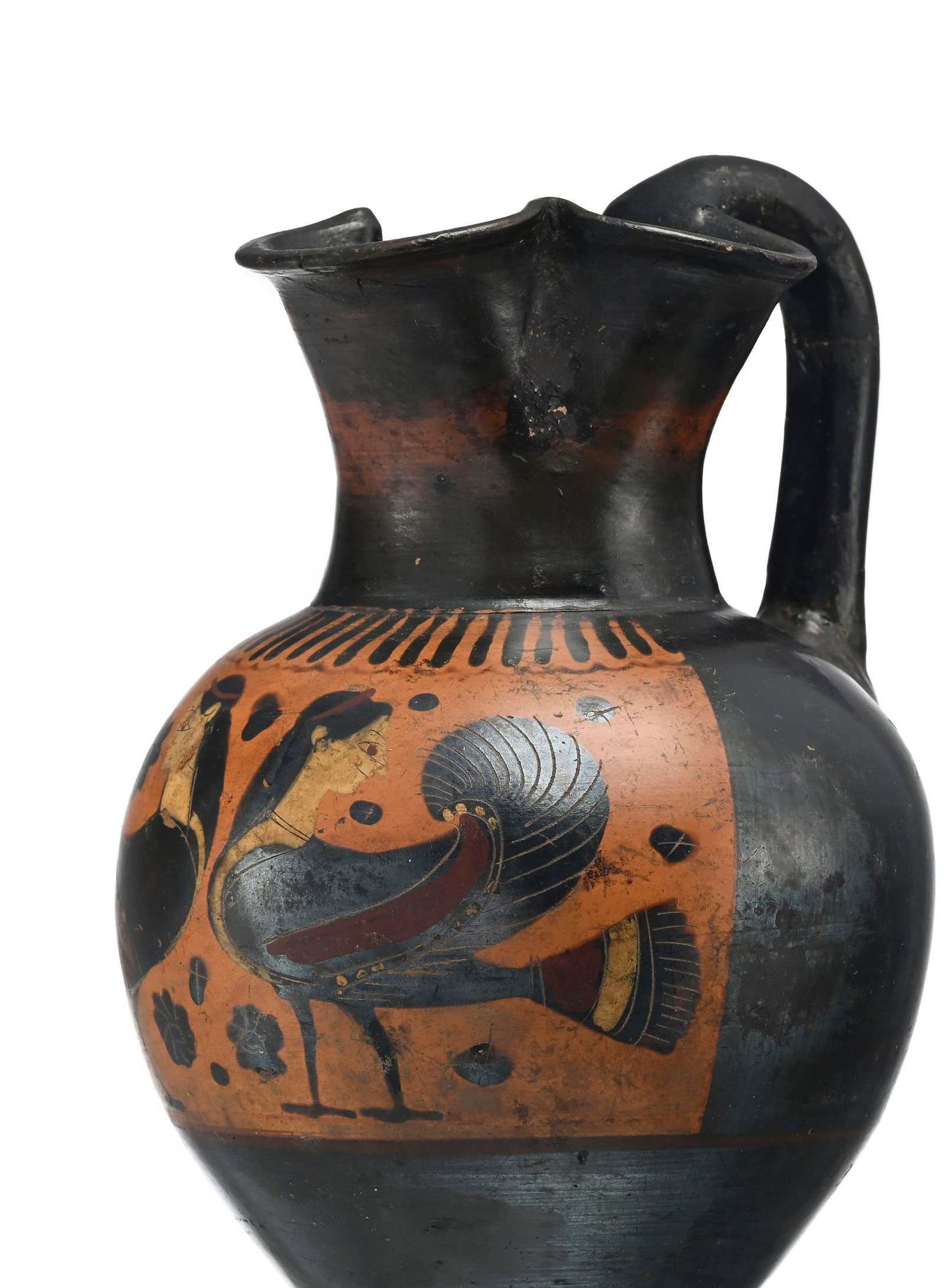 Œnochoé en terre cuite à figure noire, \~550 av. J.-C., Attique, rehauts blancs et ro - 9