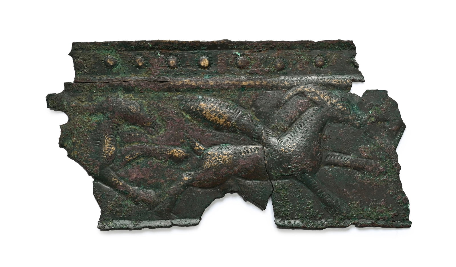 3 plaques bandeaux décoratives fragmentaires en bronze, Luristan, fin IIe - début Ier mill - 2