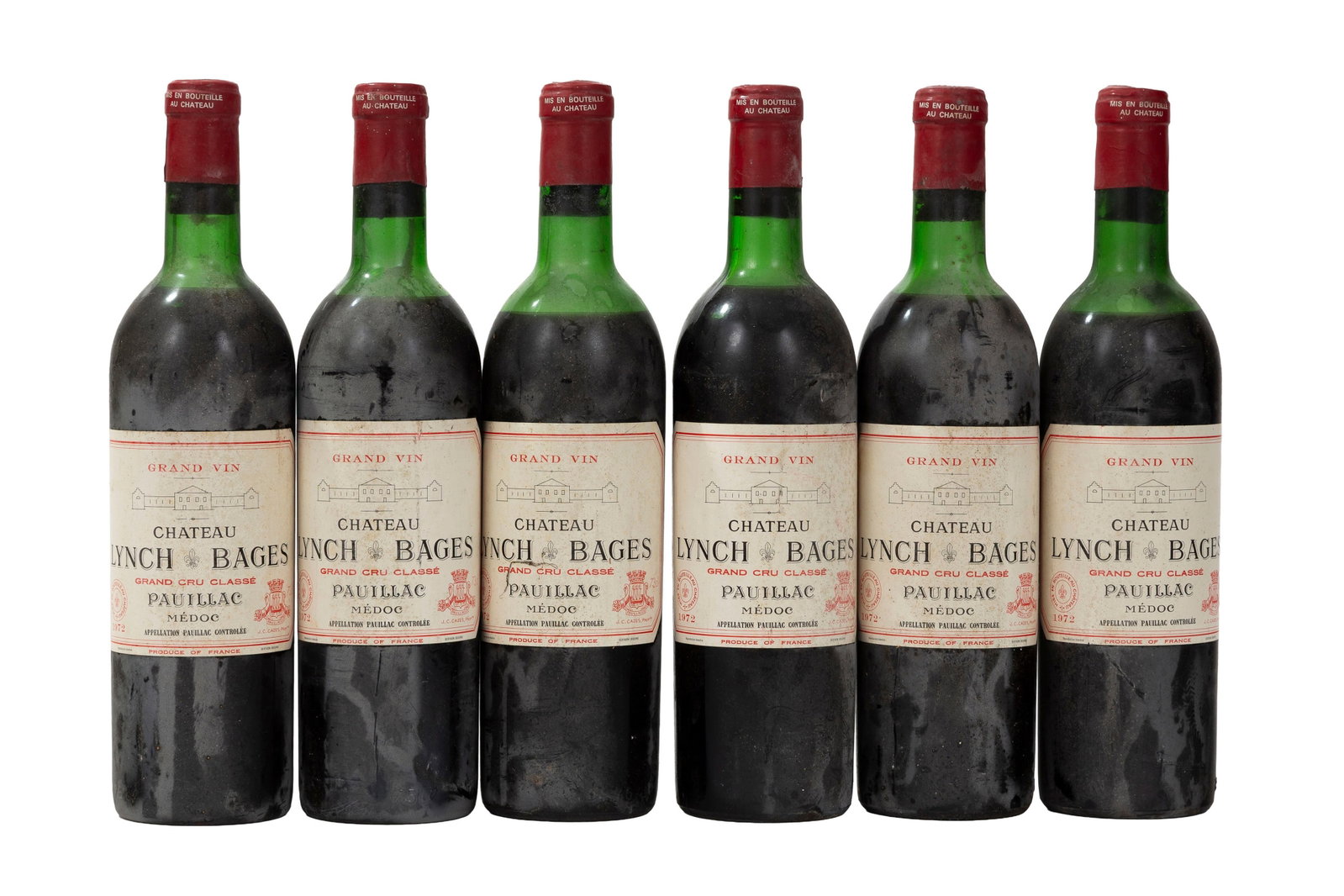 Ch. Lynch Bages, 1972, Pauillac, 5ème grand cru classé, 6 bts: Ch. Lynch Bages, 1972, Pauillac, 5ème grand cru classé, 6 bts Condition niveau mi-épaule et bas-épaule couleur de la robe très claire