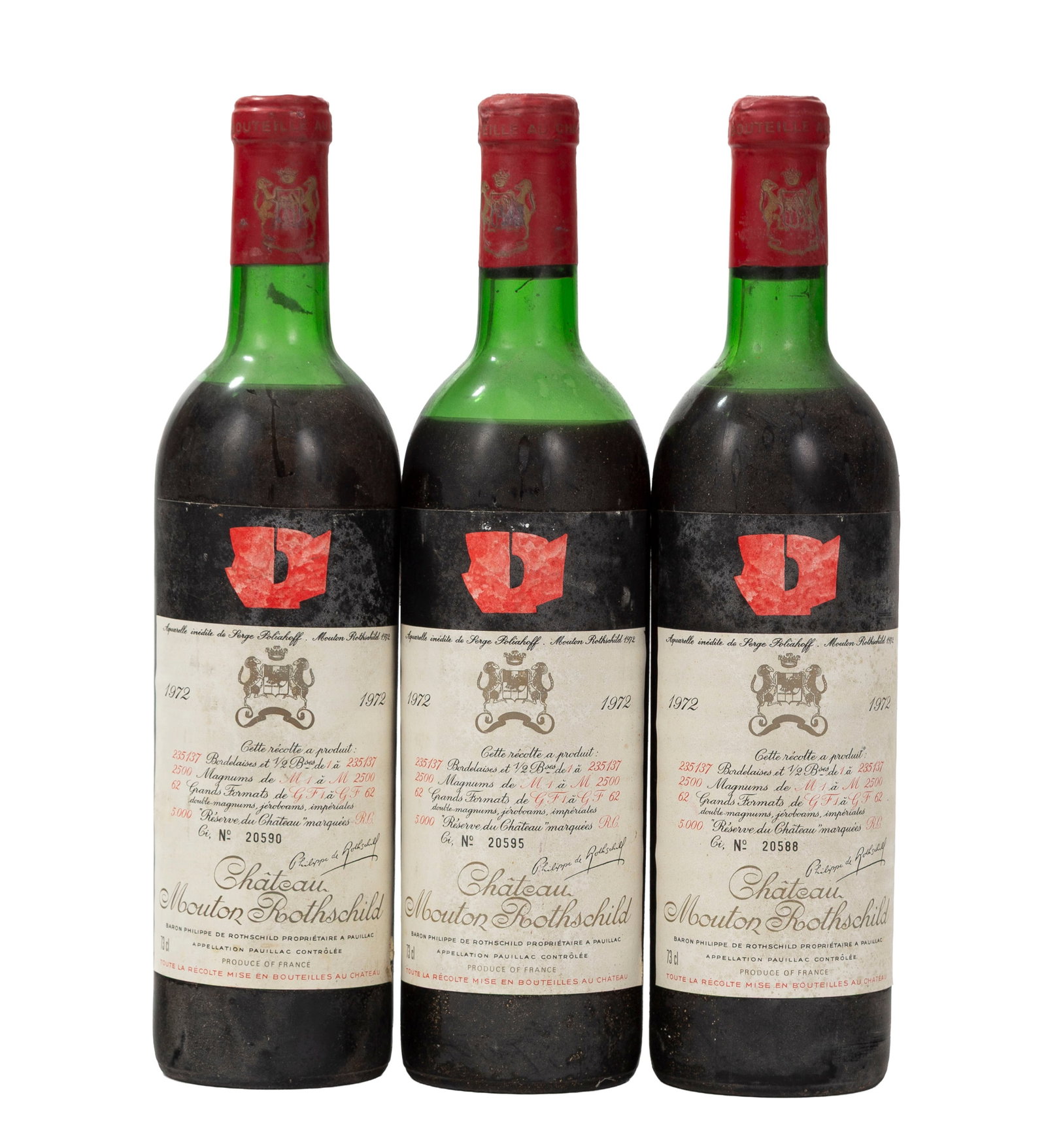 Ch. Mouton Rothschild, 1972, Pauillac, 1er grand cru classé, 3 bts - 2