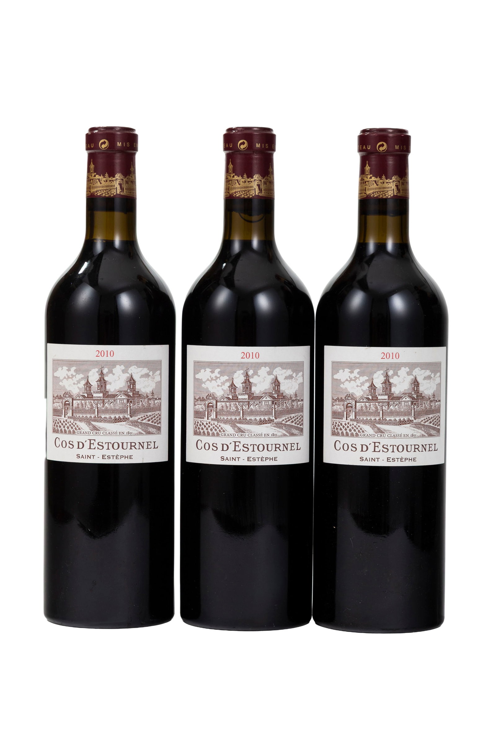 Ch. Cos d'Estournel, 2010, Saint-Estèphe, 2ème grand cru classé, 3 bts: Ch. Cos d'Estournel, 2010, Saint-Estèphe, 2ème grand cru classé, 3 bts Condition niveau bas goulot bon état de l'étiquette