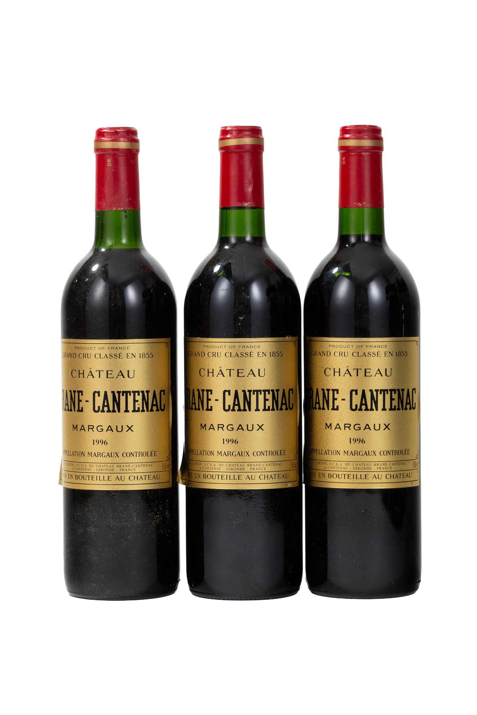 Ch. Brane-Cantenac, 1996, Margaux, 2ème grand cru classé, 3 bts: Ch. Brane-Cantenac, 1996, Margaux, 2ème grand cru classé, 3 bts Condition niveau très légèrement bas décollements des étiquettes