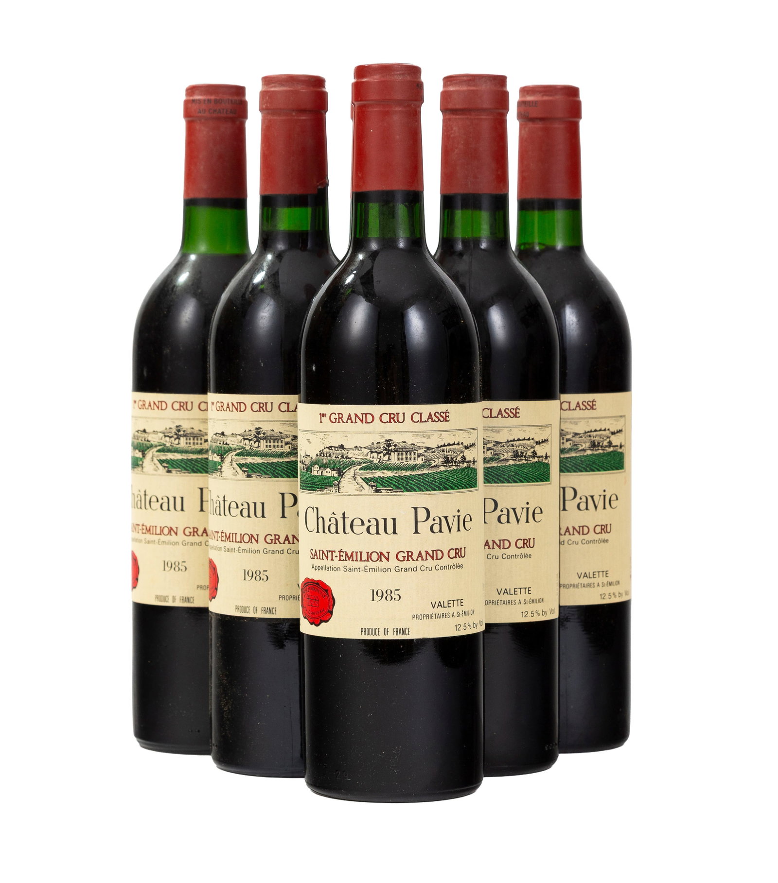 Ch. Pavie, 1985, Saint-Emilion, 1er grand cru classé, 6 bts: Ch. Pavie, 1985, Saint-Emilion, 1er grand cru classé, 6 bts Condition niveau bas goulot et très légèrement bas décollements des étiquettes