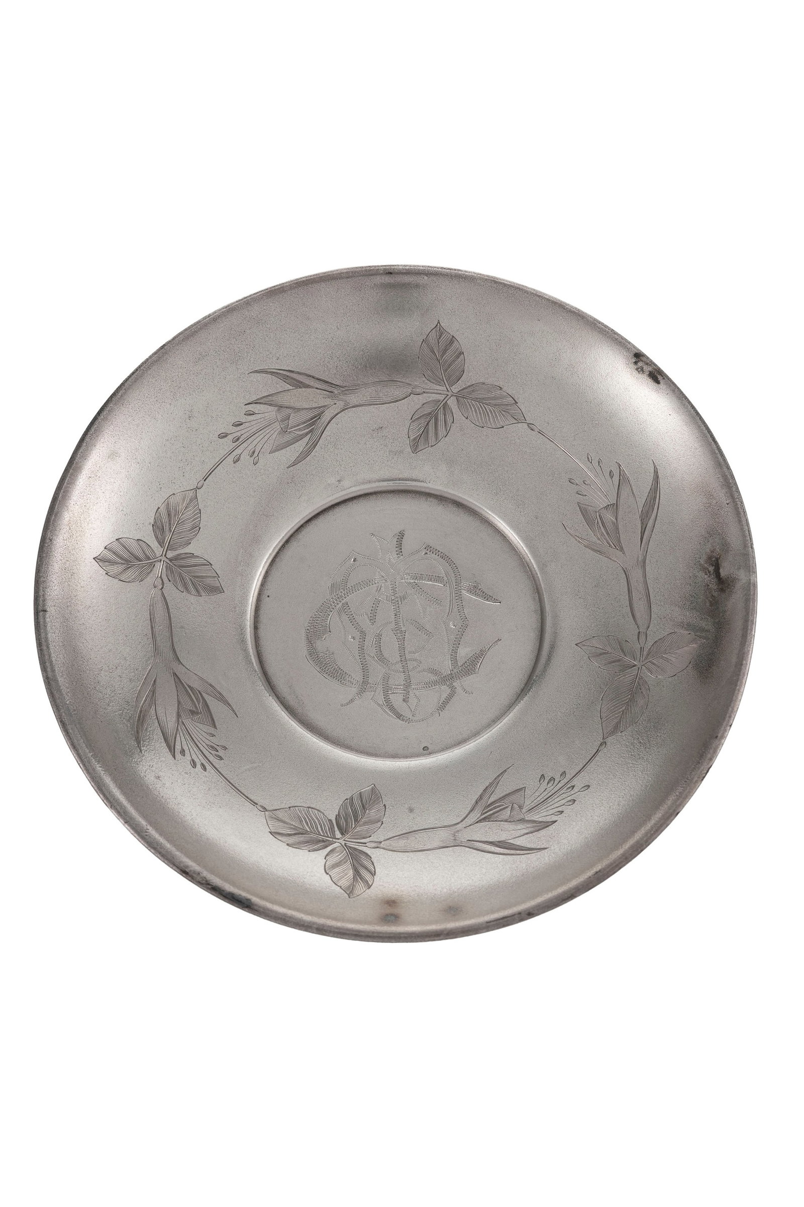 Ensemble d'1 petit plateau rectangulaire décor filets en métal argenté, 1 soucoupe St - 3