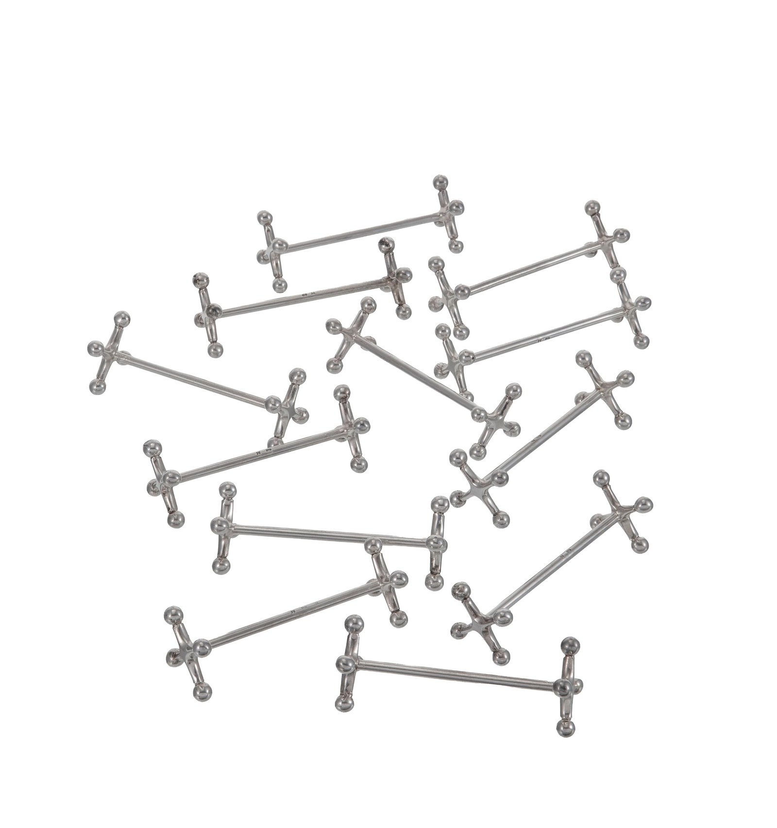 Suite de 12 porte-couteaux en métal argenté, fin XXe s., modèle croix, long. 8 cm: Suite de 12 porte-couteaux en métal argenté, fin XXe s., modèle croix, long. 8 cm