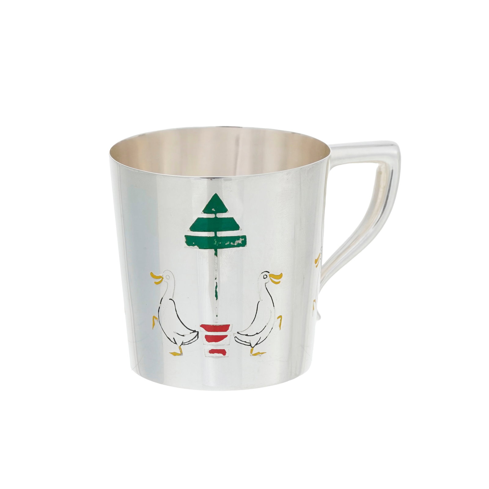 Tasse et soucoupe en argent Sterling, Cartier, à décor émaillé de canards et sap - 3