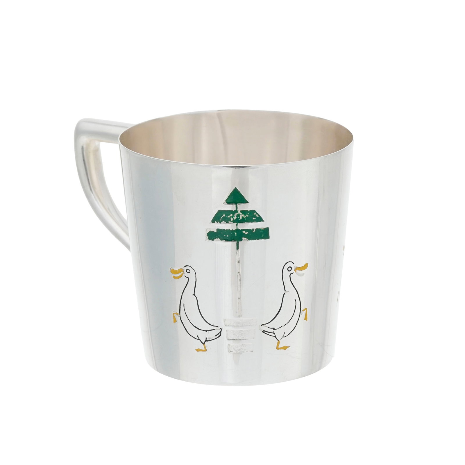 Tasse et soucoupe en argent Sterling, Cartier, à décor émaillé de canards et sap - 4