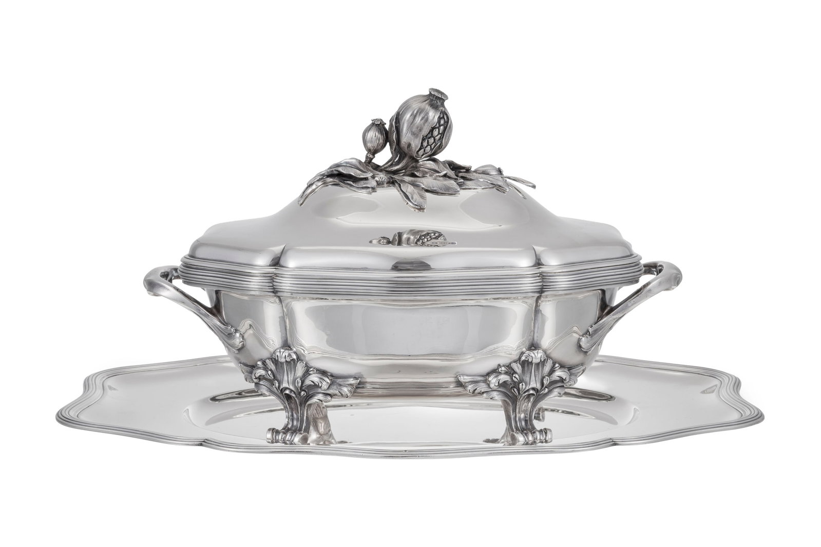 Puiforcat. Soupière quadripode et présentoir en argent Mercure 1er titre, Paris, XXe s., l (1 of 4)