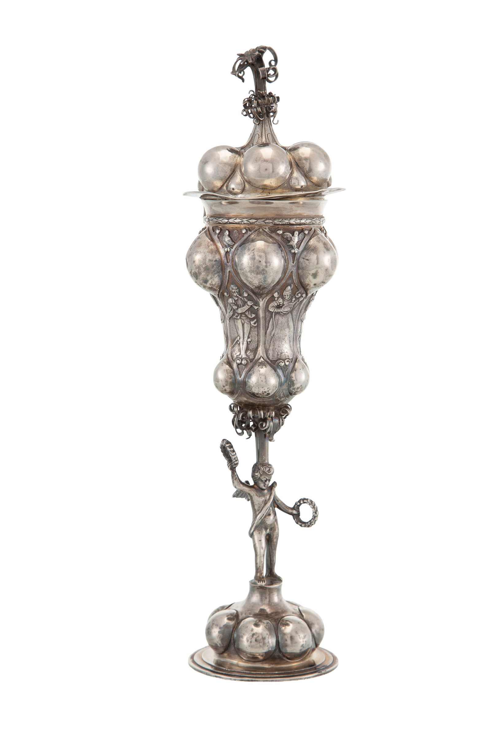 Coupe couverte style XVIIe en argent repoussé, Hanau, fin XIXe s., à décor de cupules (1 of 2)