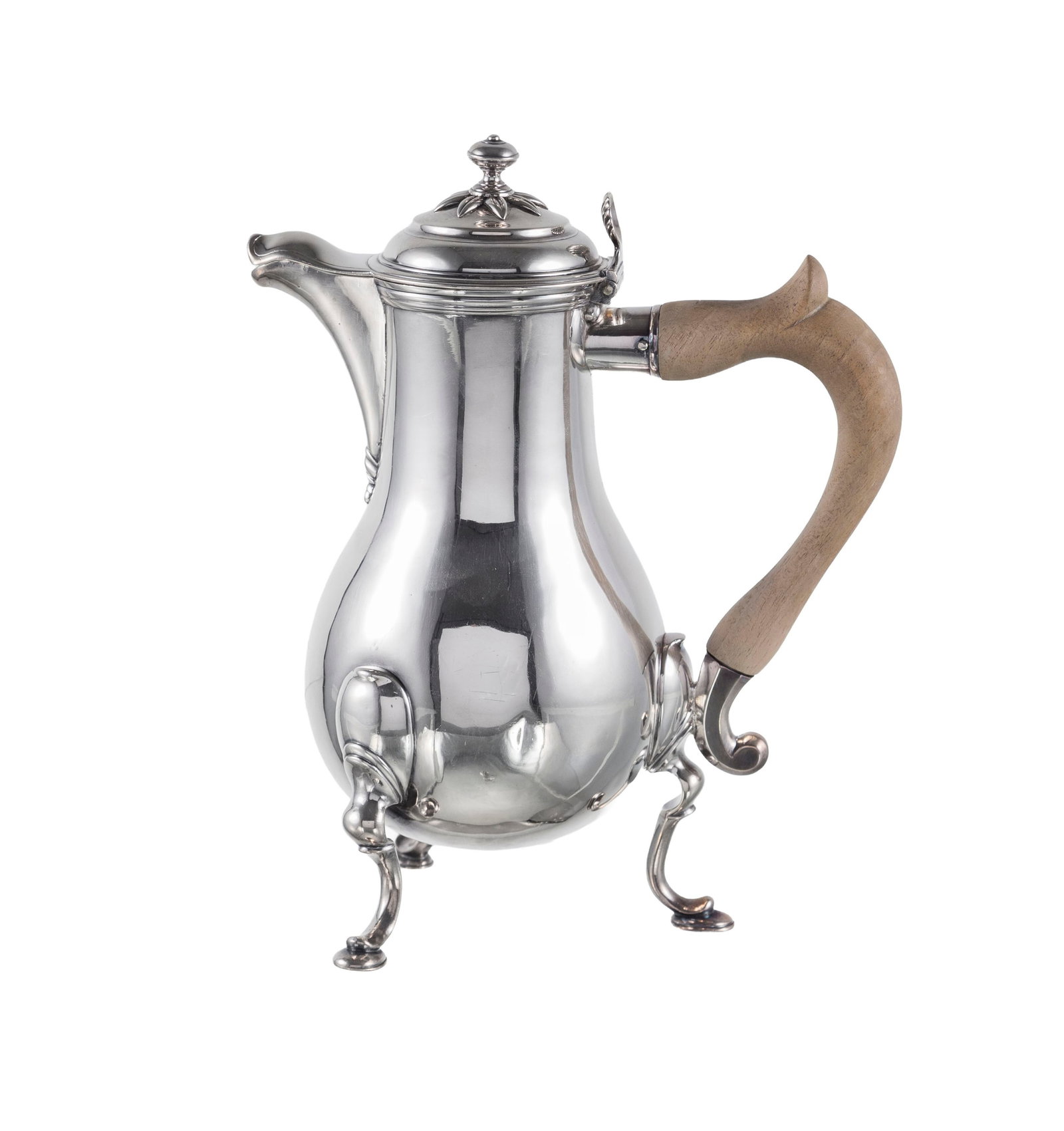 Cafetière piriforme tripode en argent, par David Renaud, Neuchâtel, XVIIIe s., gravée (1 of 2)