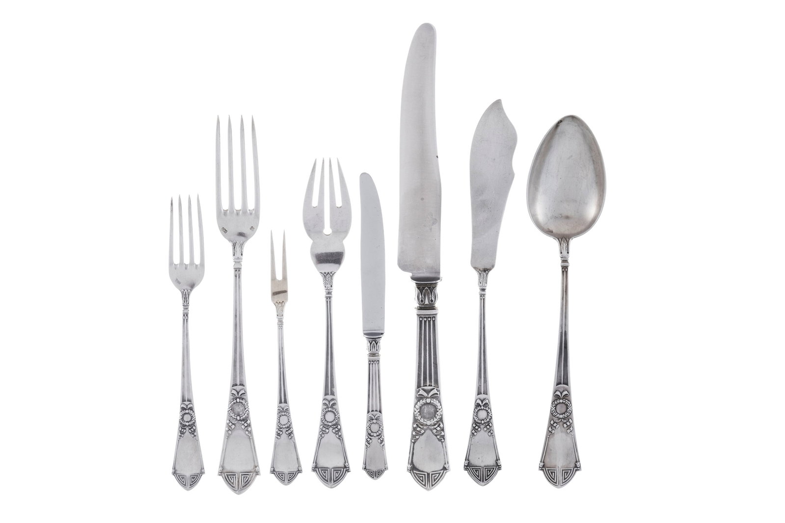 Jezler. Partie de ménagère en argent 800, modèle Empire, comprenant 90 pièces: 6 (1 of 2)
