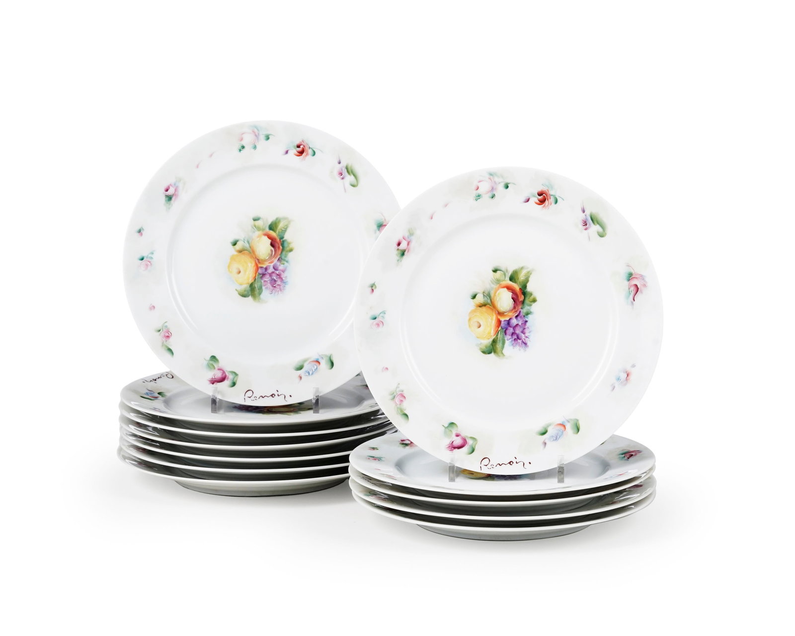 Limoges. Suite de 12 assiettes en porcelaine, Gilles Boyer, à décor d'après Renoir, G: Limoges. Suite de 12 assiettes en porcelaine, Gilles Boyer, à décor d'après Renoir, Galerie Urban, édition 12/100, diam. 21,5 cm