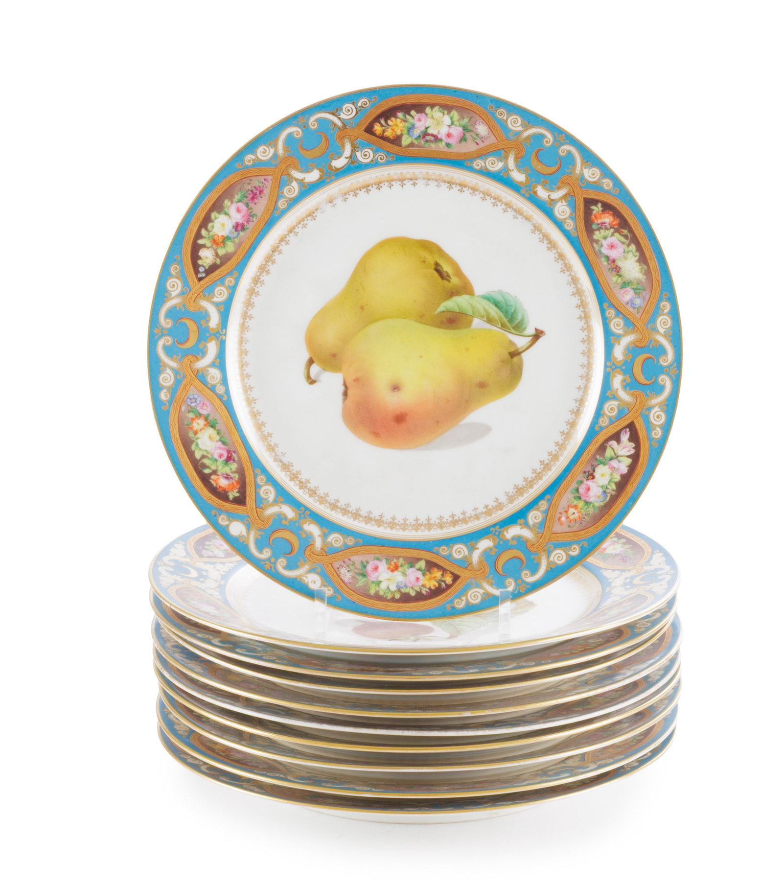 Sèvres. Suite de 10 assiettes en porcelaine, 1857-58, à décor polychrome et or de fru - 2