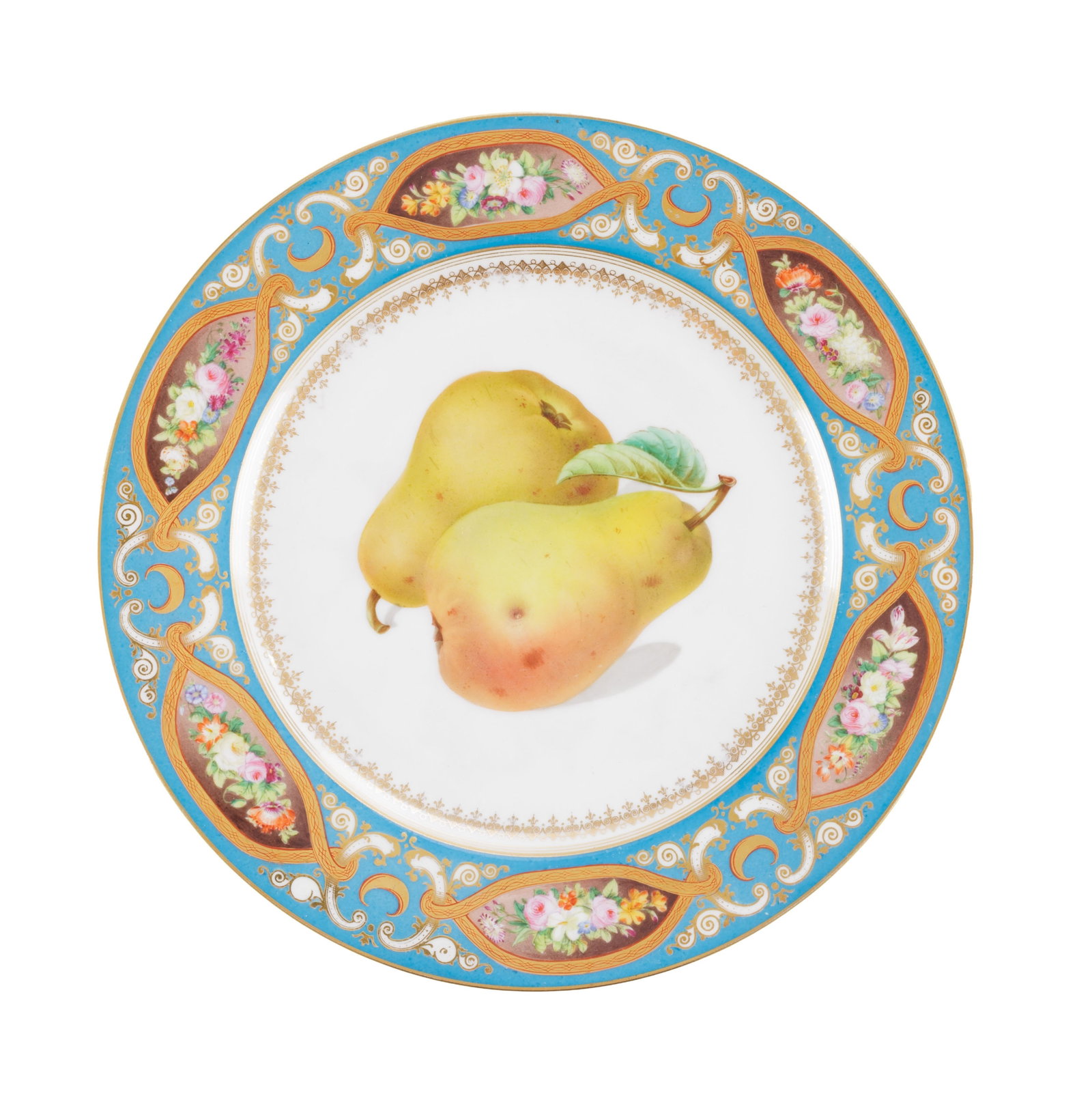 Sèvres. Suite de 10 assiettes en porcelaine, 1857-58, à décor polychrome et or de fru - 3