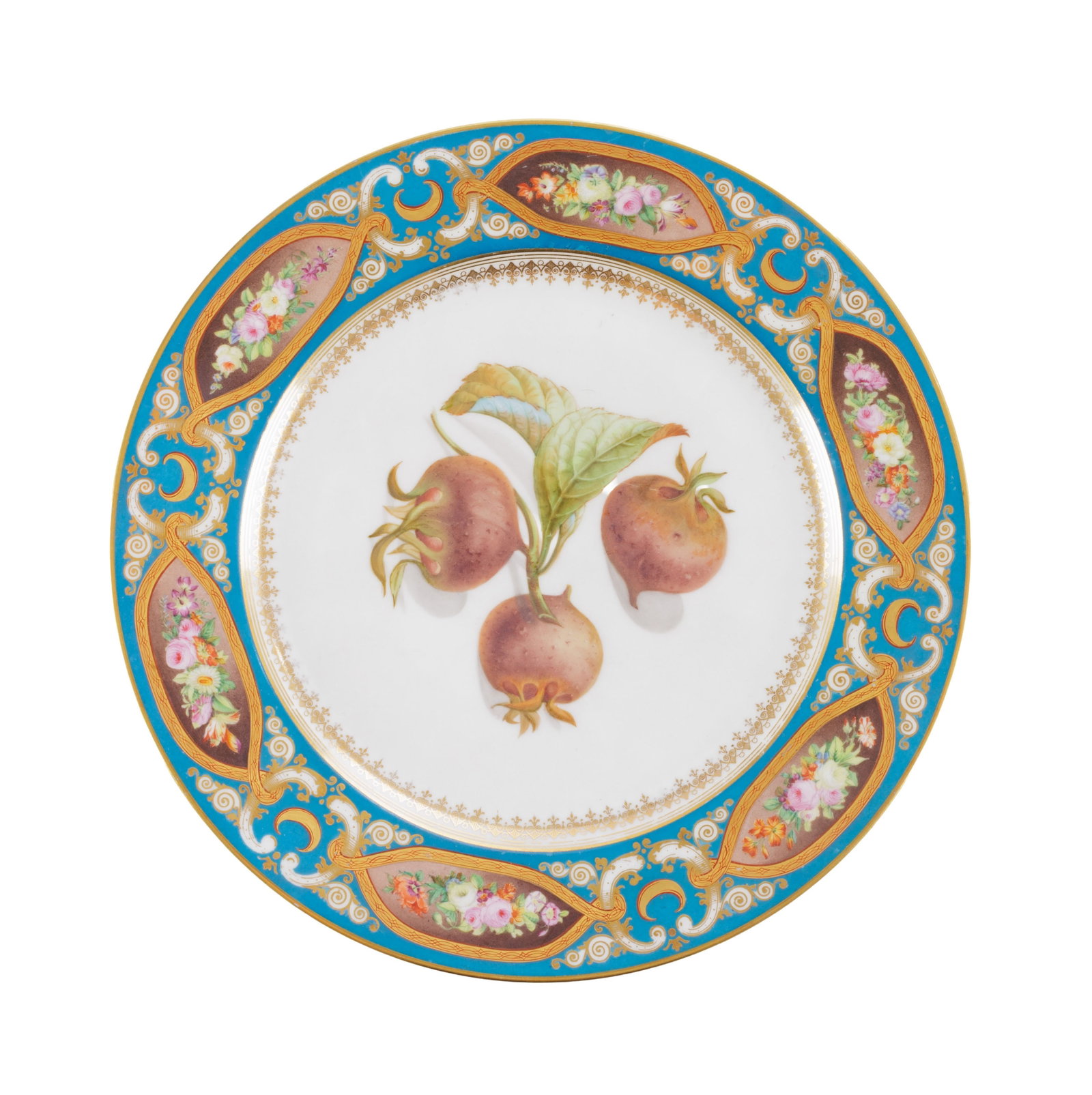Sèvres. Suite de 10 assiettes en porcelaine, 1857-58, à décor polychrome et or de fru - 5
