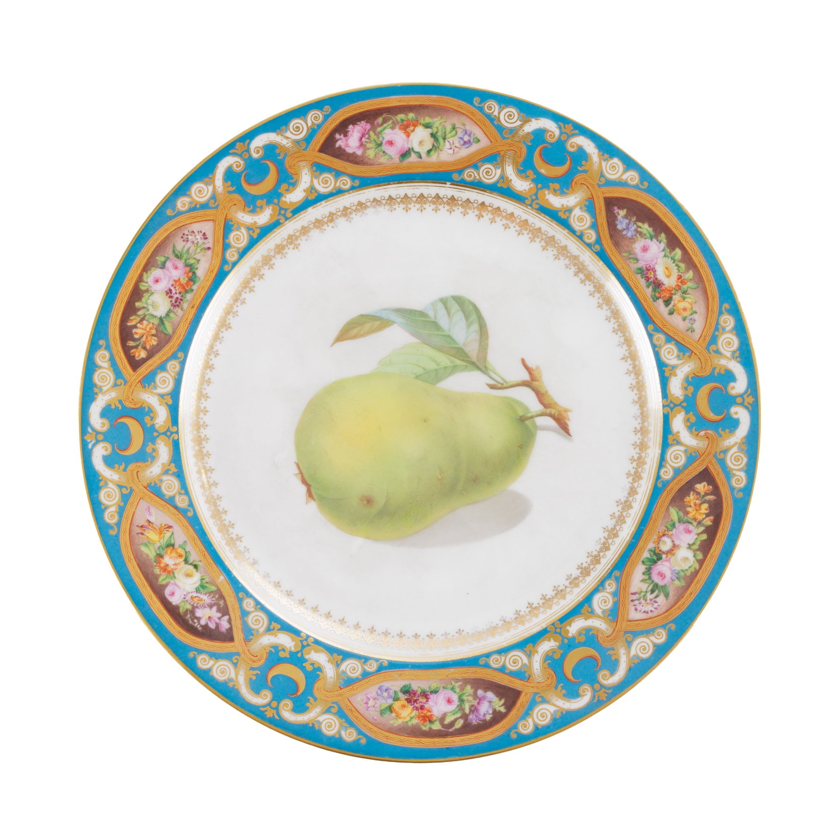Sèvres. Suite de 10 assiettes en porcelaine, 1857-58, à décor polychrome et or de fru - 6