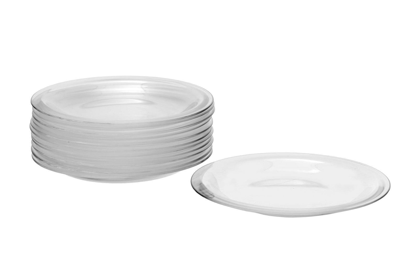 Lalique France. Suite de petites 12 assiettes en verre, modèle Baléares, signées, dia: Lalique France. Suite de petites 12 assiettes en verre, modèle Baléares, signées, diam. 15 cm
