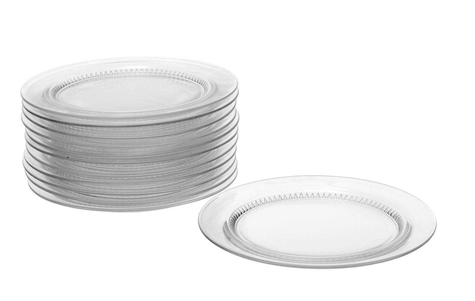Lalique France. Partie de service en verre, modèle Bourgueil, comprenant 34 pièces: 10 cou: Lalique France. Partie de service en verre, modèle Bourgueil, comprenant 34 pièces: 10 coupes, 12 assiettes à dessert et 12 assiettes à entremets, signées, diam. 16 et 21 cm C