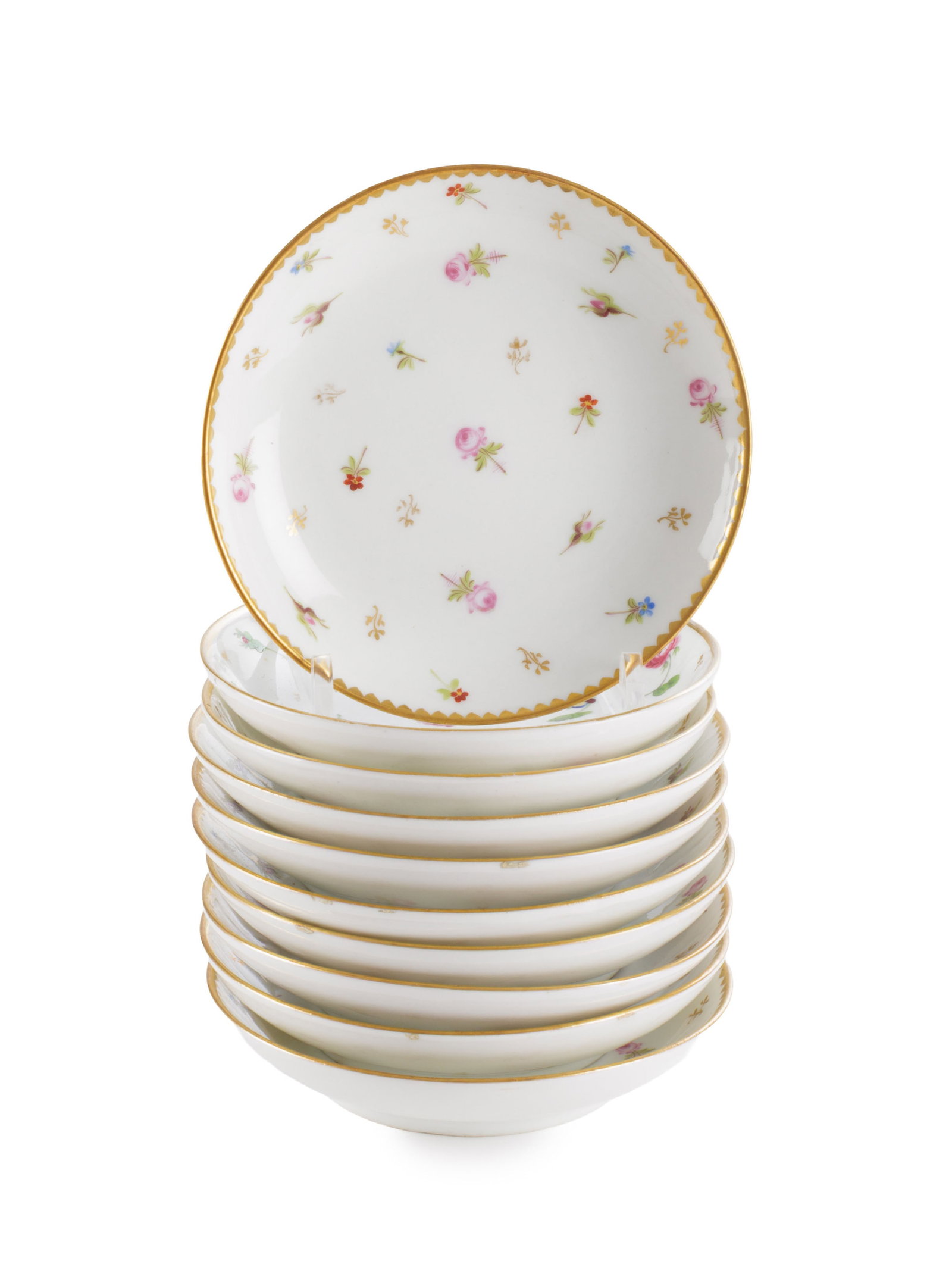 Nyon. Ensemble de 7 bols à thé et soucoupes et assiette en porcelaine, période Dortu  - 3