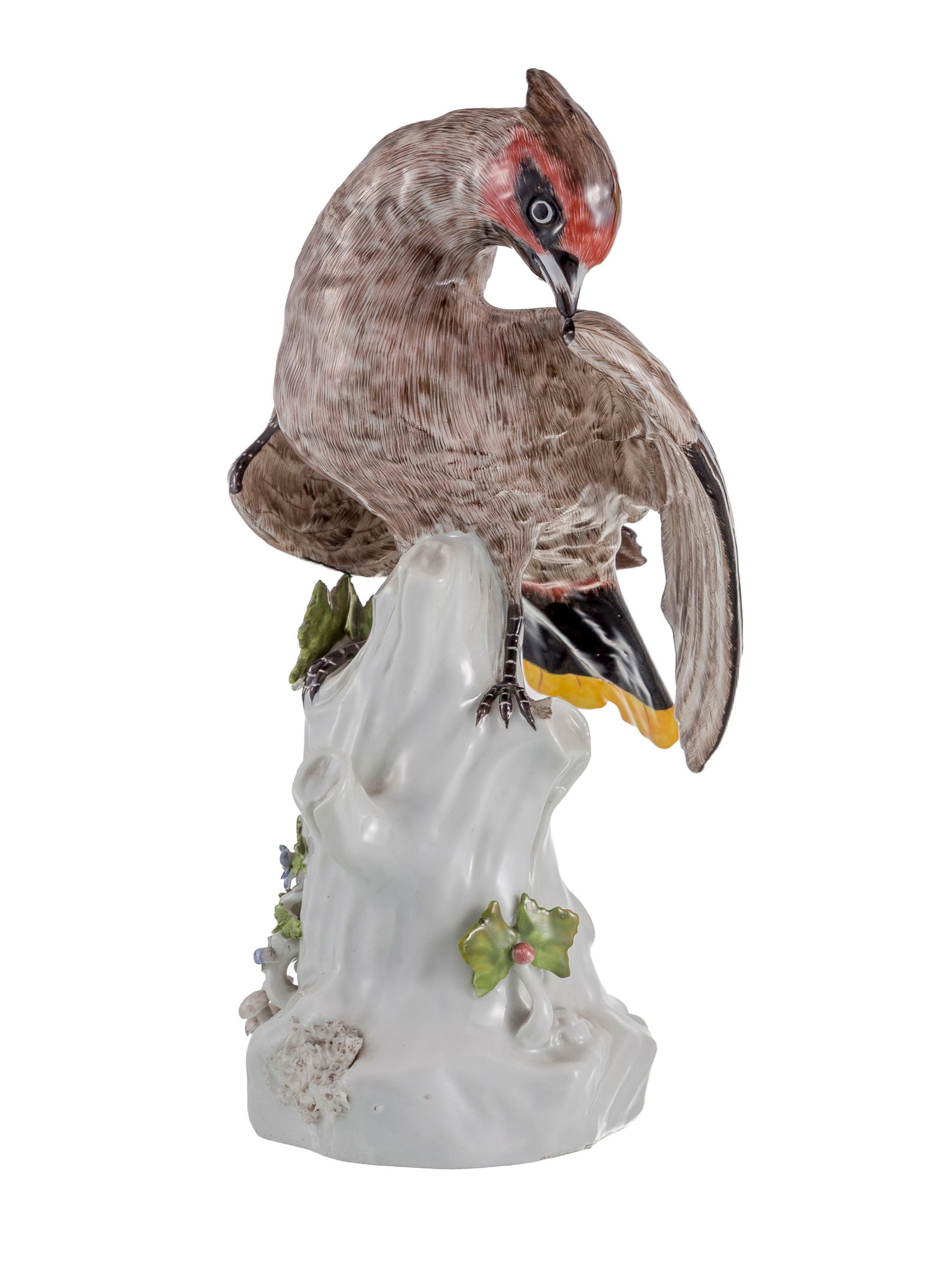 Samson. Oiseau en porcelaine polychrome, fin XIXe-début XXe s., posant sur un tronc naturaliste (1 of 1)