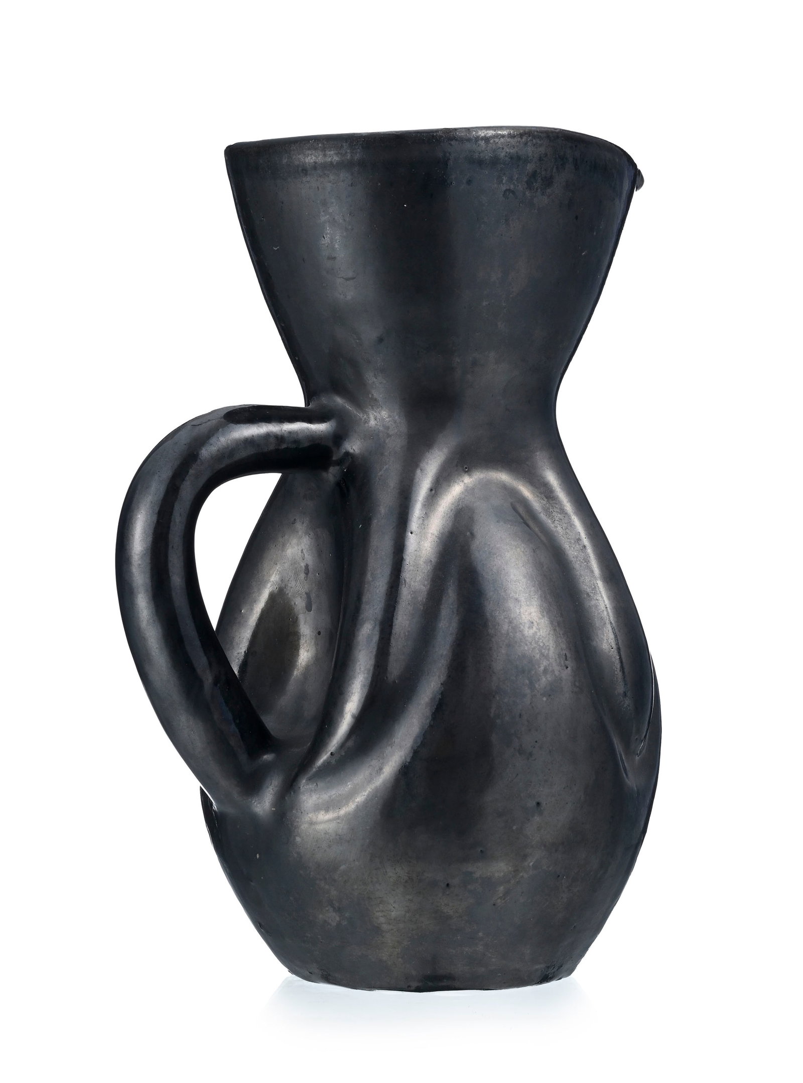 Grand pichet en céramique noire et verte à l'intérieur, signé Vieux Biot, h. 28, - 3