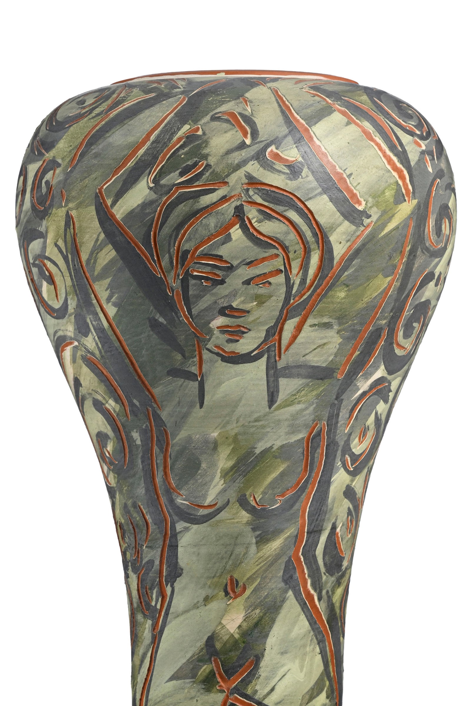Vase en terre cuite peinte, par Patrick Bocca Rossa et Marc Piano, Vallauris, XXe s., à dé - 3