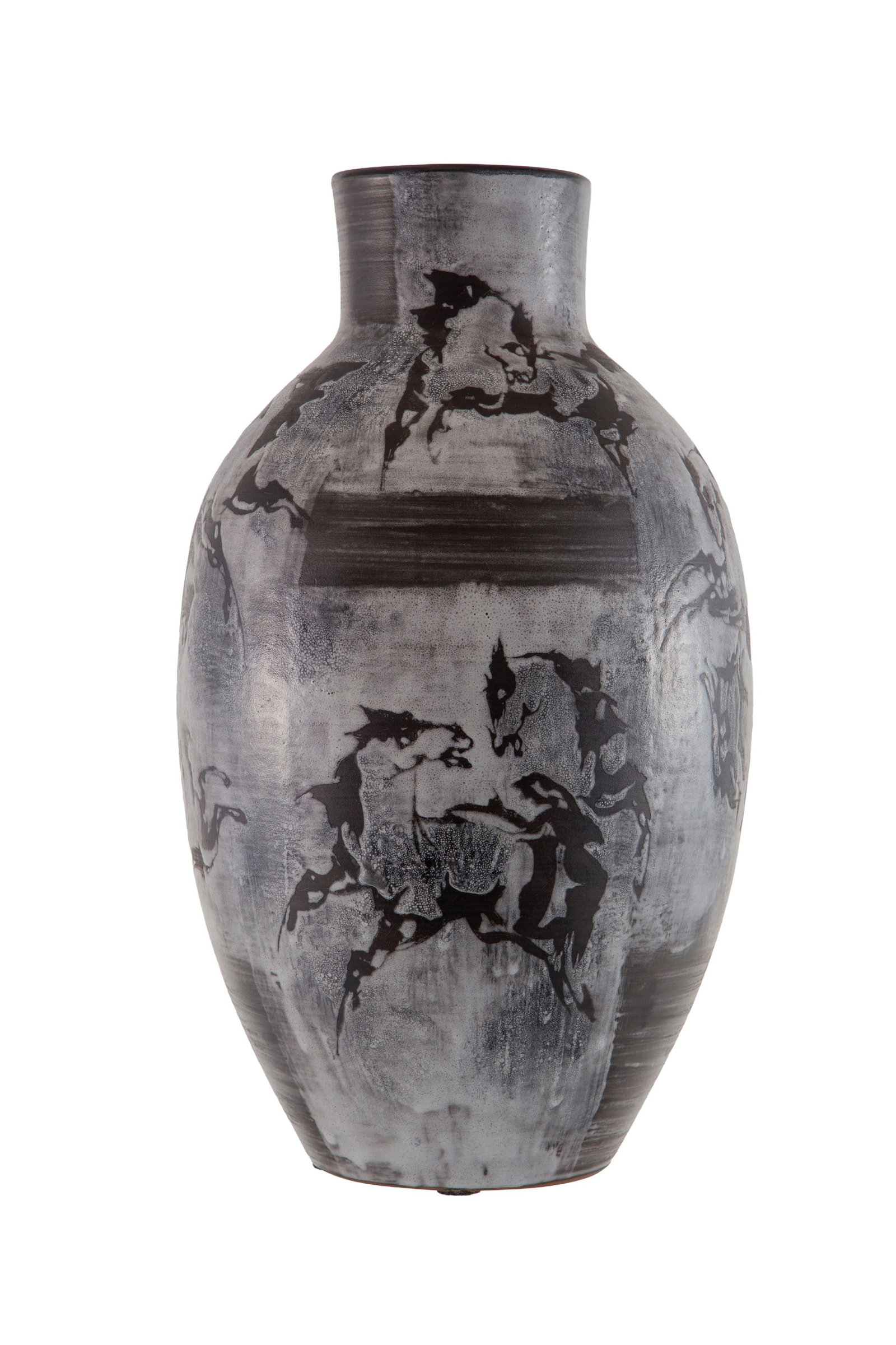 Vase en céramique, par Gustav Spoerri, pour Ziegler Schaffausen, circa 1950, à décor : Vase en céramique, par Gustav Spoerri, pour Ziegler Schaffausen, circa 1950, à décor de chevaux, h. 50,5 cm