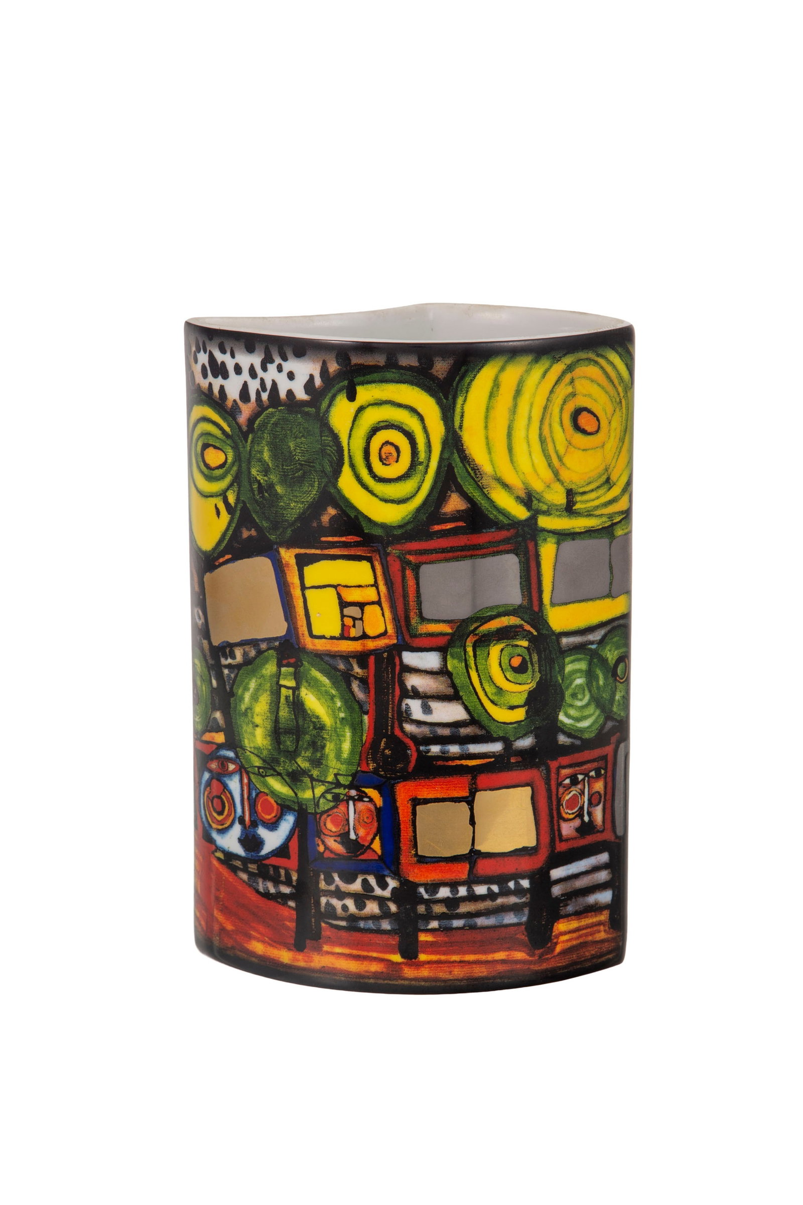 Vase en porcelaine Friedrich Hundertwasser, Bradford Editions exklusiv, à décor imprim: Vase en porcelaine Friedrich Hundertwasser, Bradford Editions exklusiv, à décor imprimé, n° 541, h. 20 cm