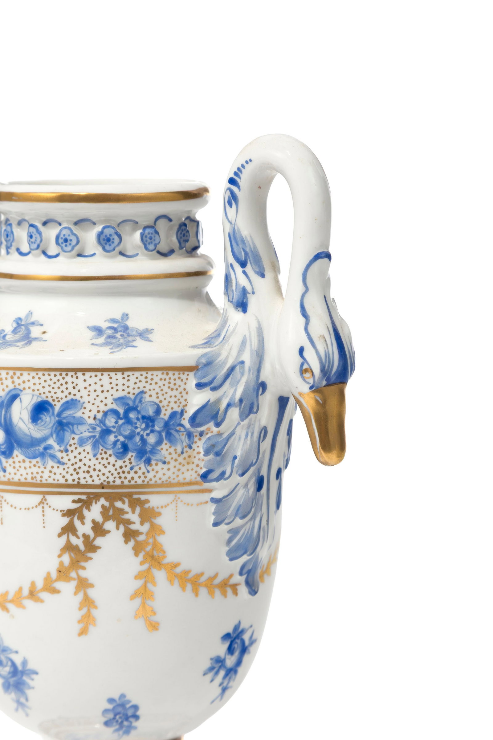 Paire de vases balustres en porcelaine, décor Nyon, XXe s., à décor bleu et or, les a - 2