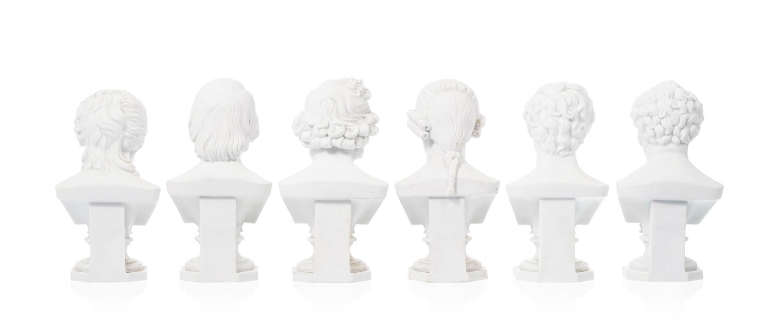Suite de 6 bustes de musiciens compositeurs en biscuit, XXe s.: Mendelsohn, Haydn, Mozart, Schubert, - 3