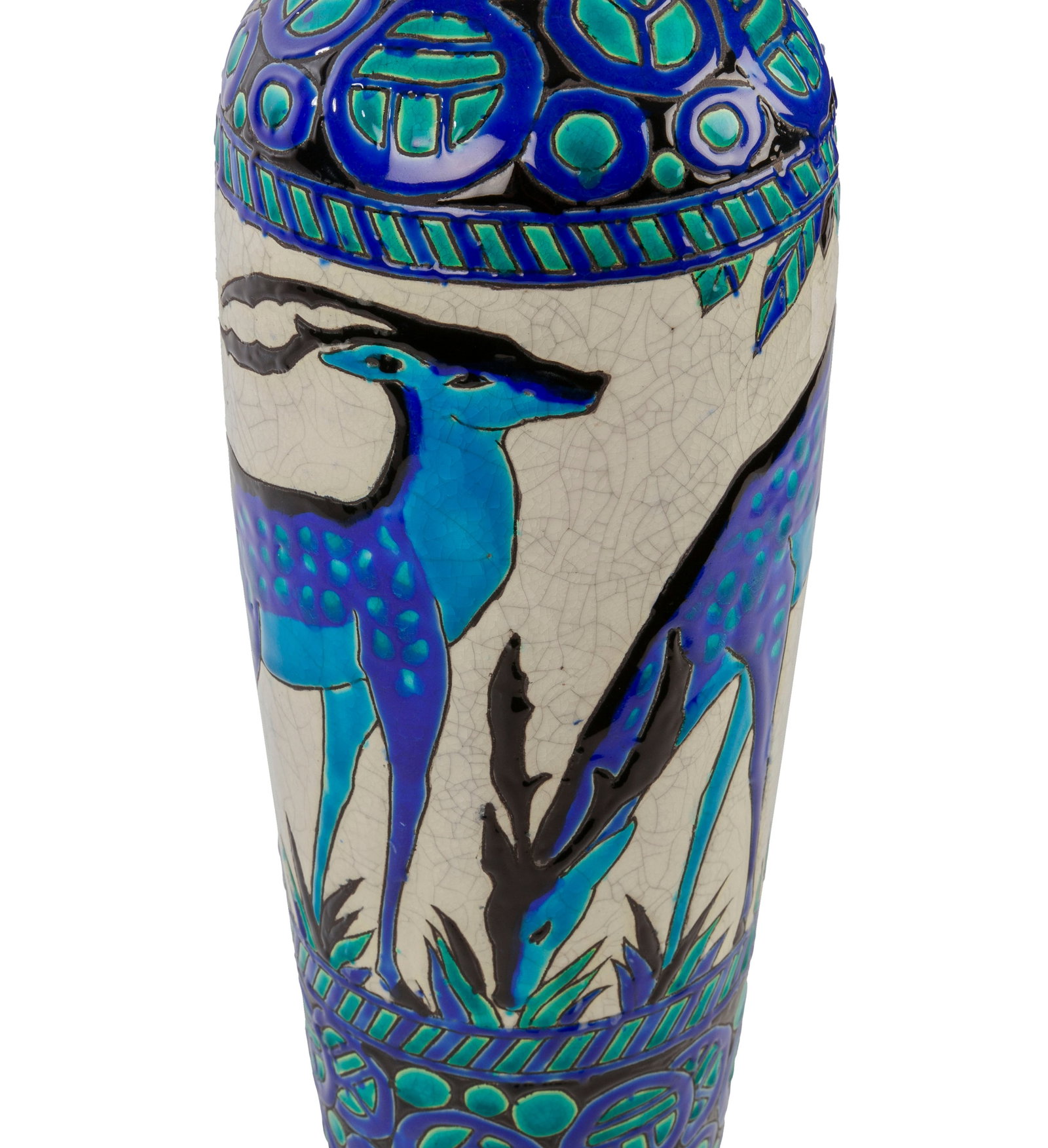 Charles Catteau (1880-1966) pour Keramis Boch Frères, Vase en faïence craquelée é - 2