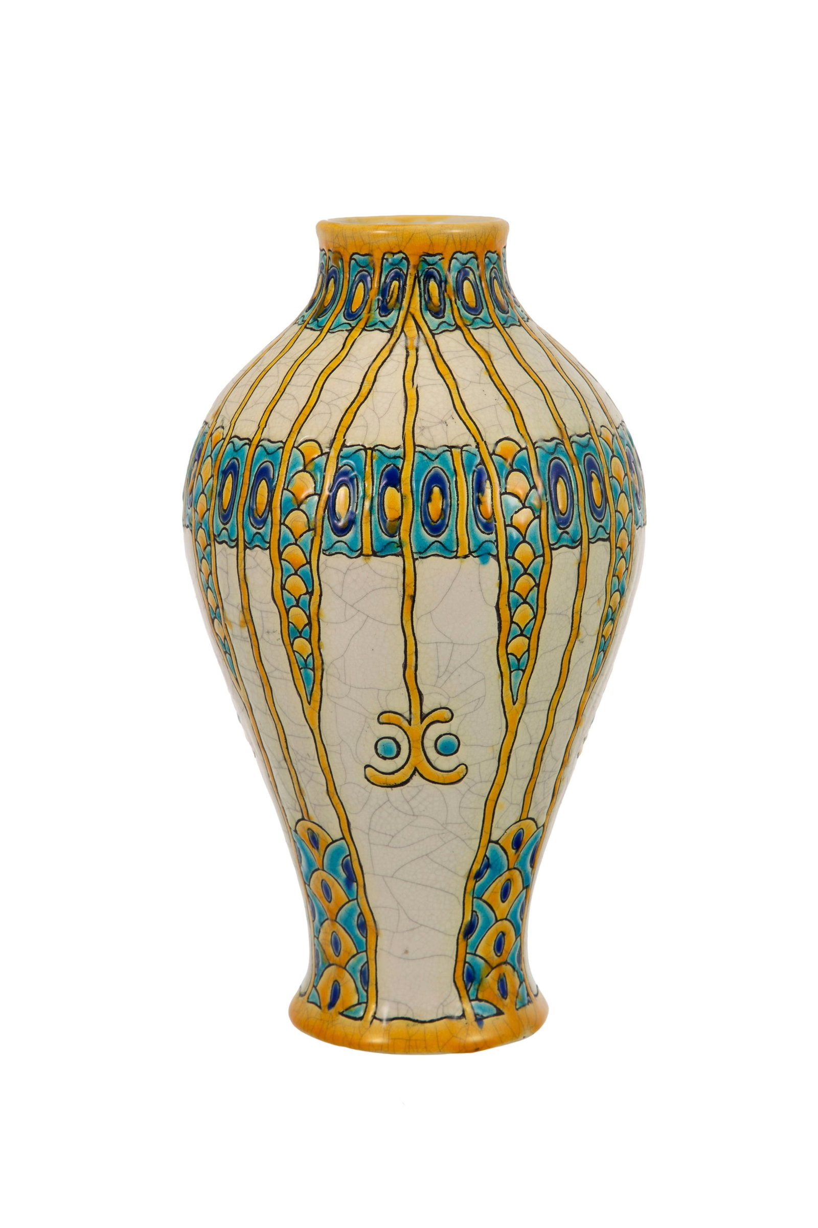 Boch Frères. Vase Art Déco en faïence craquelée, La Louvière, à dé (1 of 2)