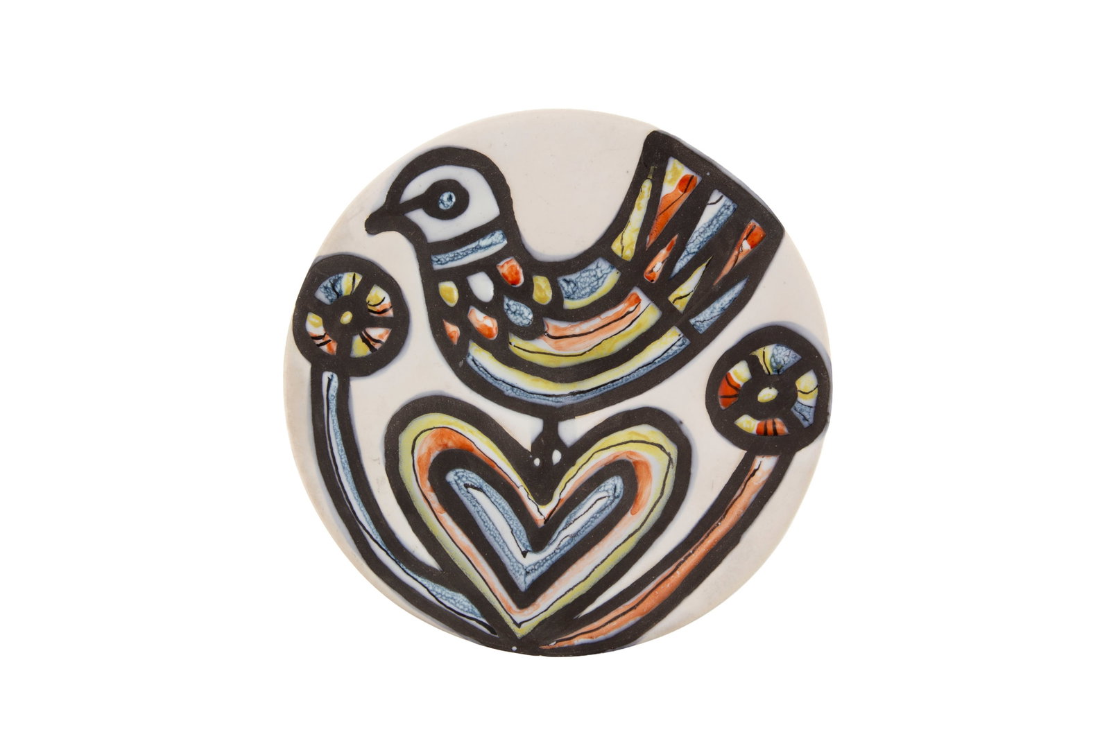 Capron (1922-2006). Coupelle en faïence blanche et émaillée, années 1960, Vallau (1 of 2)